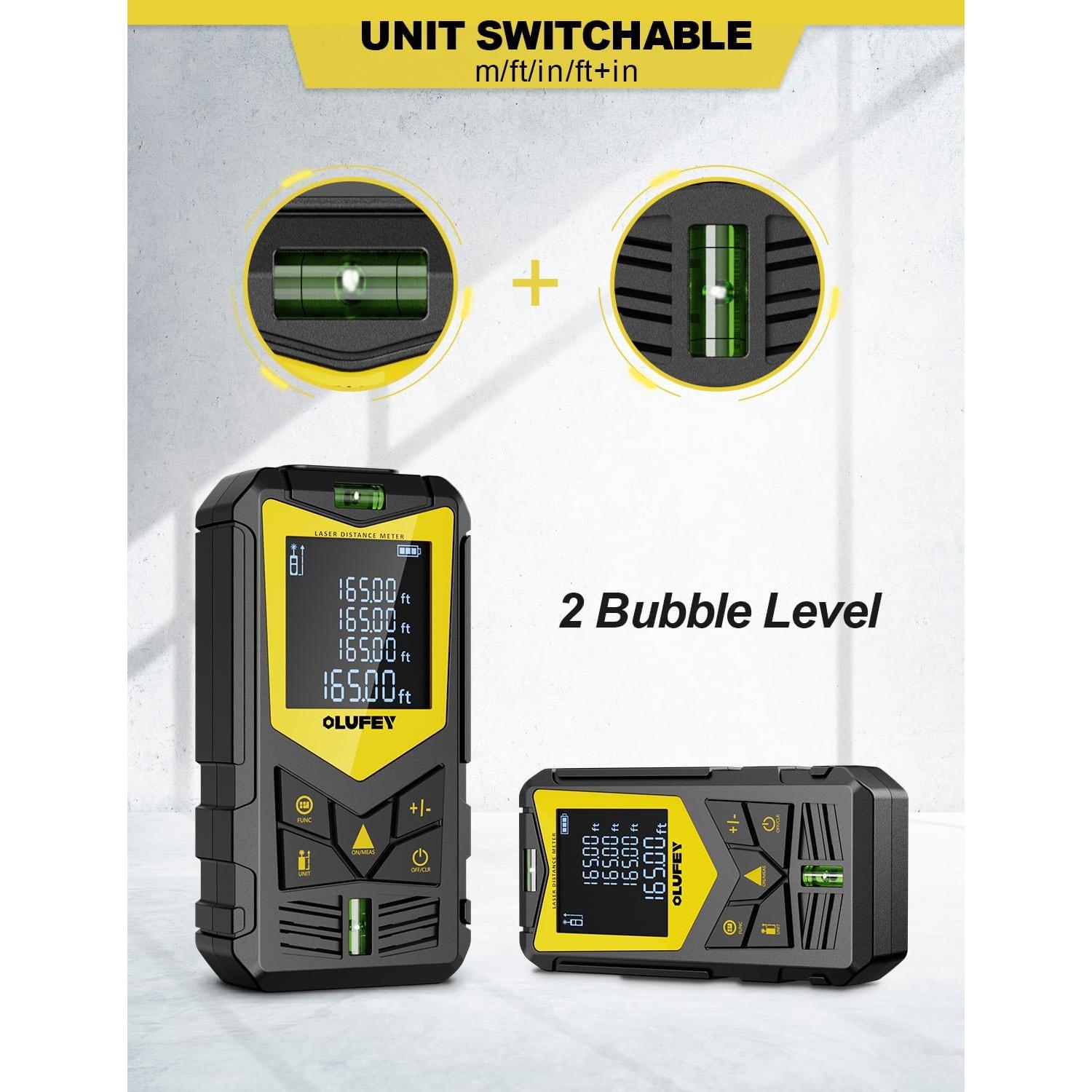 Medidor Láser Olufey 50m con Pantalla LCD y 2 Niveles