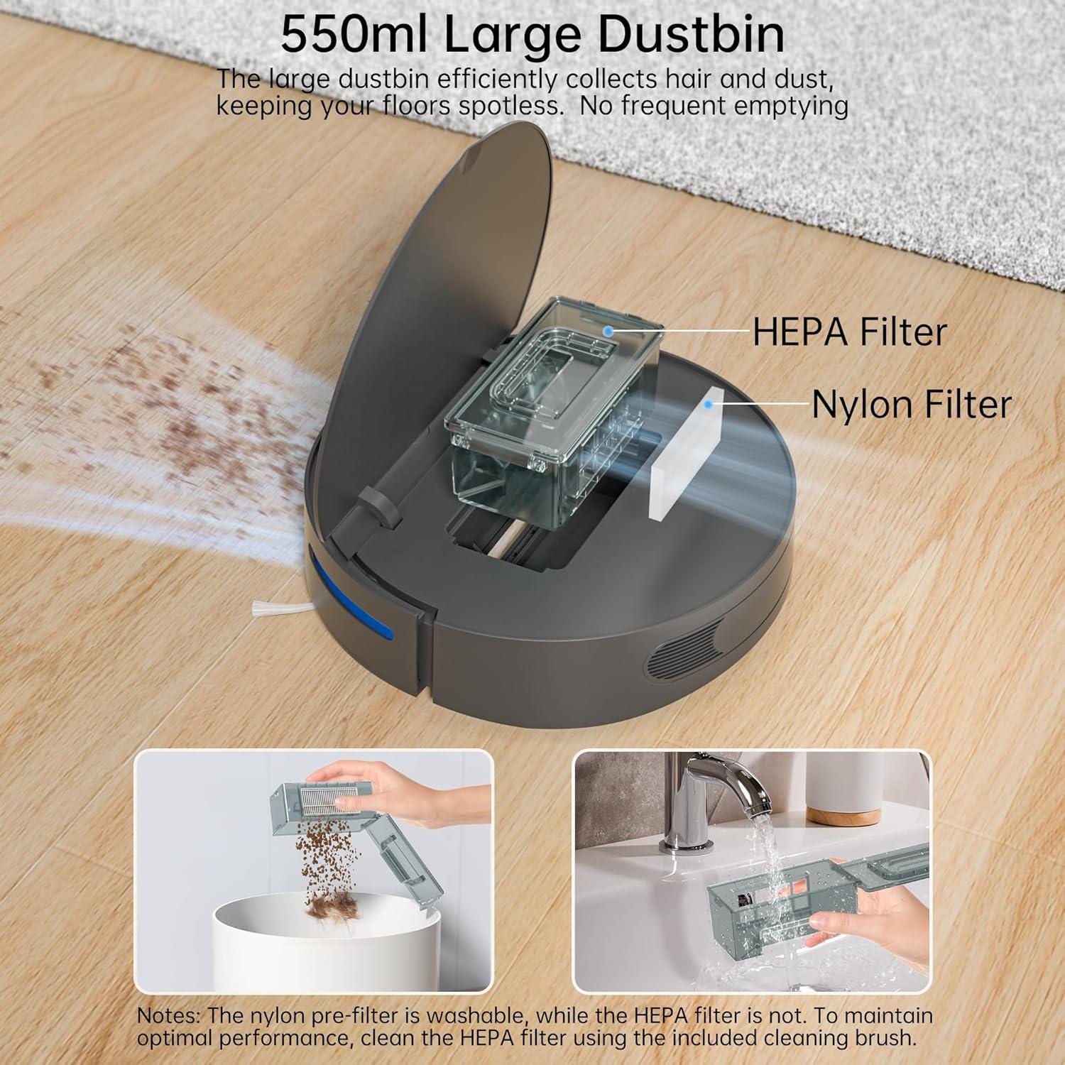 Robot Vacuum Cleaner with 3500Pa Power Suction, Robot Vacuum 550ML Large Dust,Remote Control, Auto Charging Robotic Vacuum