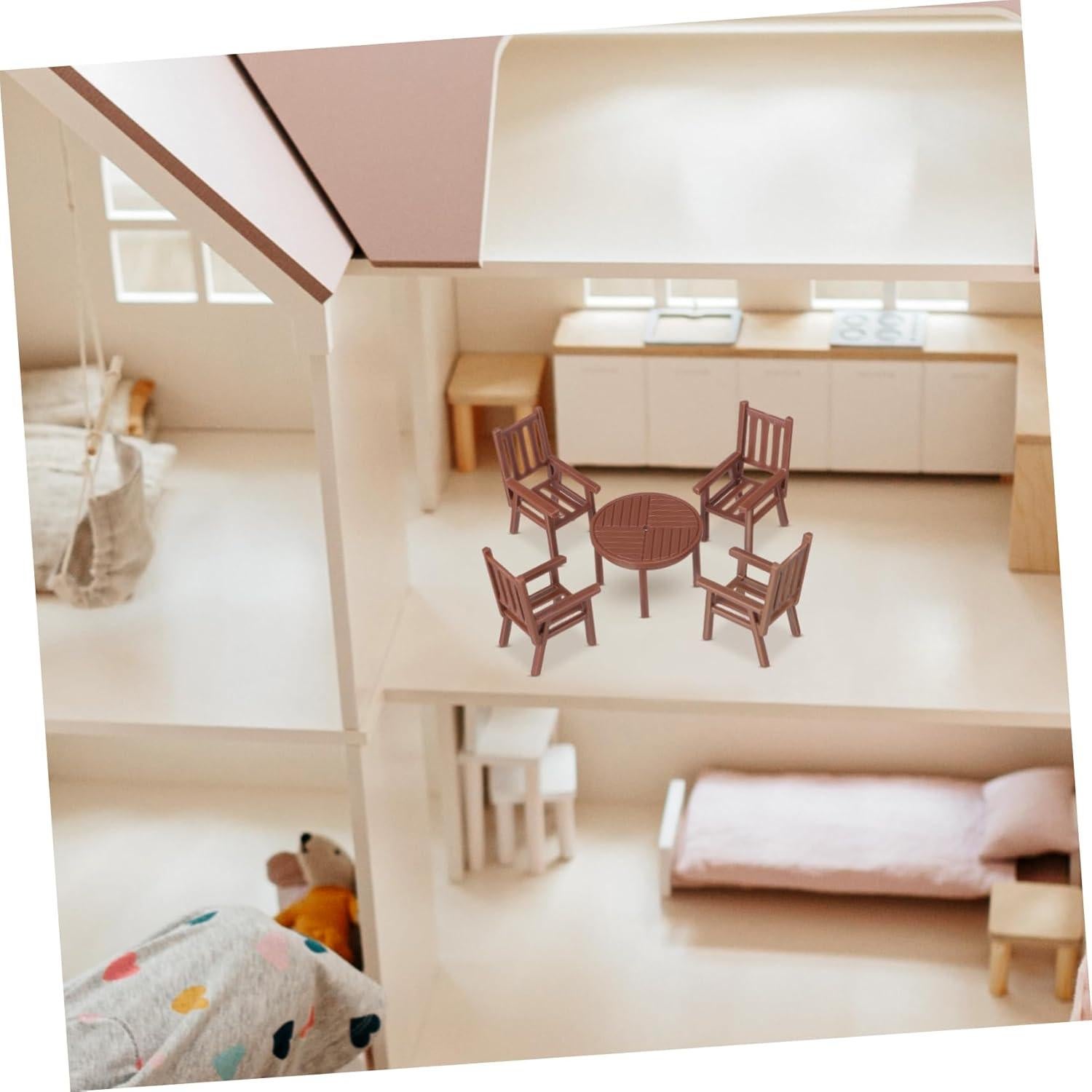 Restaurant Tables Toy Mini Fridge Desk Chair Table and Chairs, 3 Sets Miniature Table and Chairs Modern Furniture Mini House Furniture Desk Chair Fairy Garden Bench