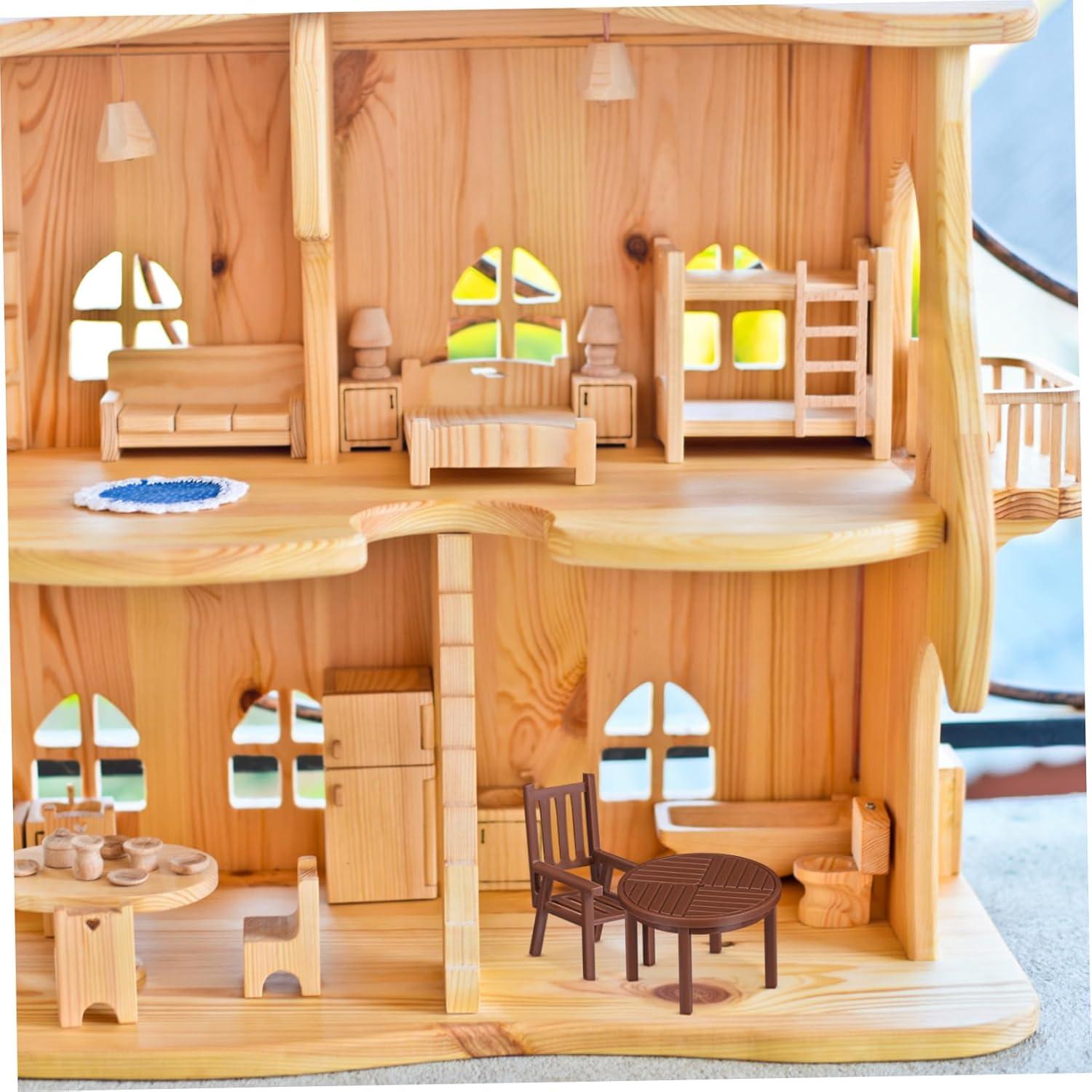 Restaurant Tables Toy Mini Fridge Desk Chair Table and Chairs, 3 Sets Miniature Table and Chairs Modern Furniture Mini House Furniture Desk Chair Fairy Garden Bench