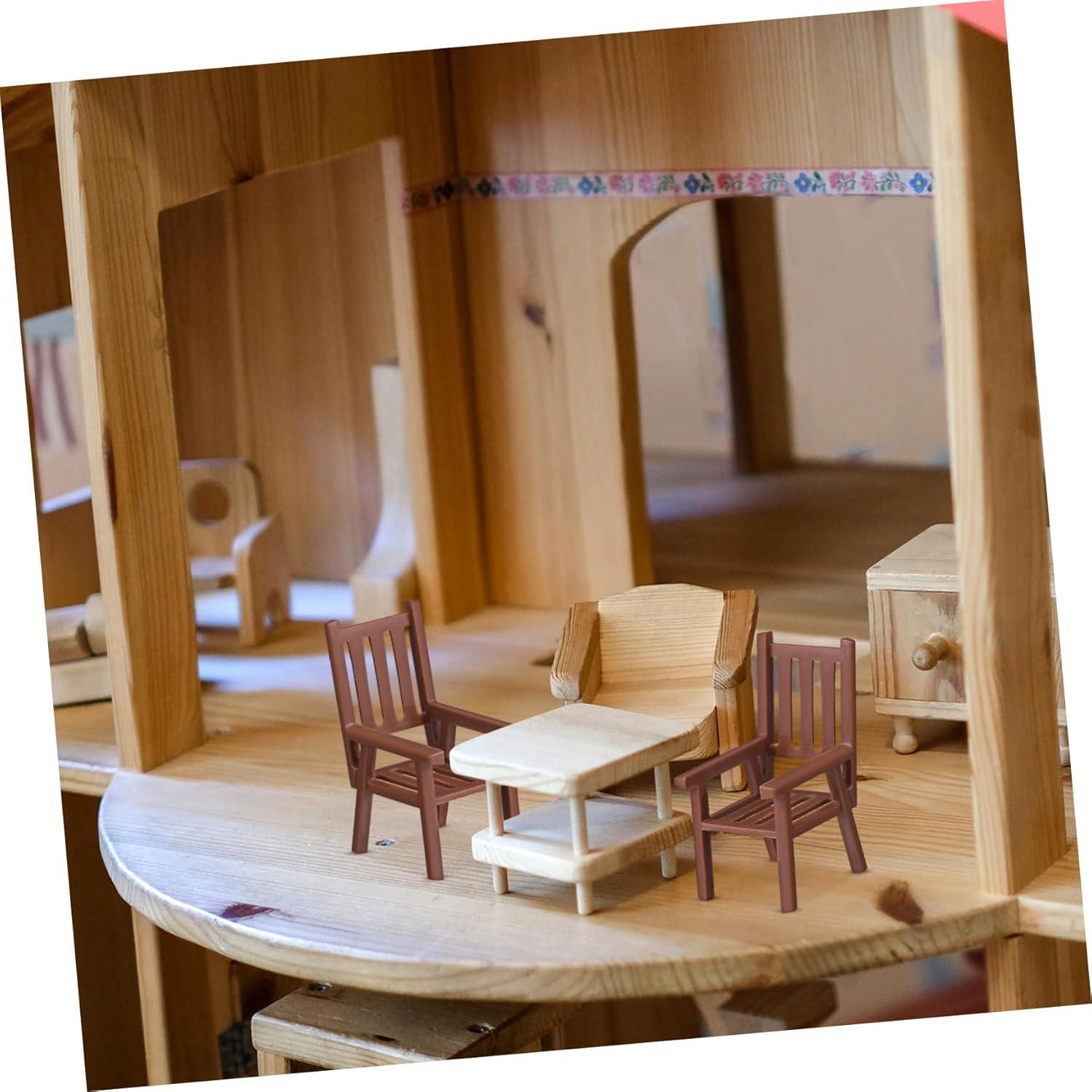 Restaurant Tables Toy Mini Fridge Desk Chair Table and Chairs, 3 Sets Miniature Table and Chairs Modern Furniture Mini House Furniture Desk Chair Fairy Garden Bench