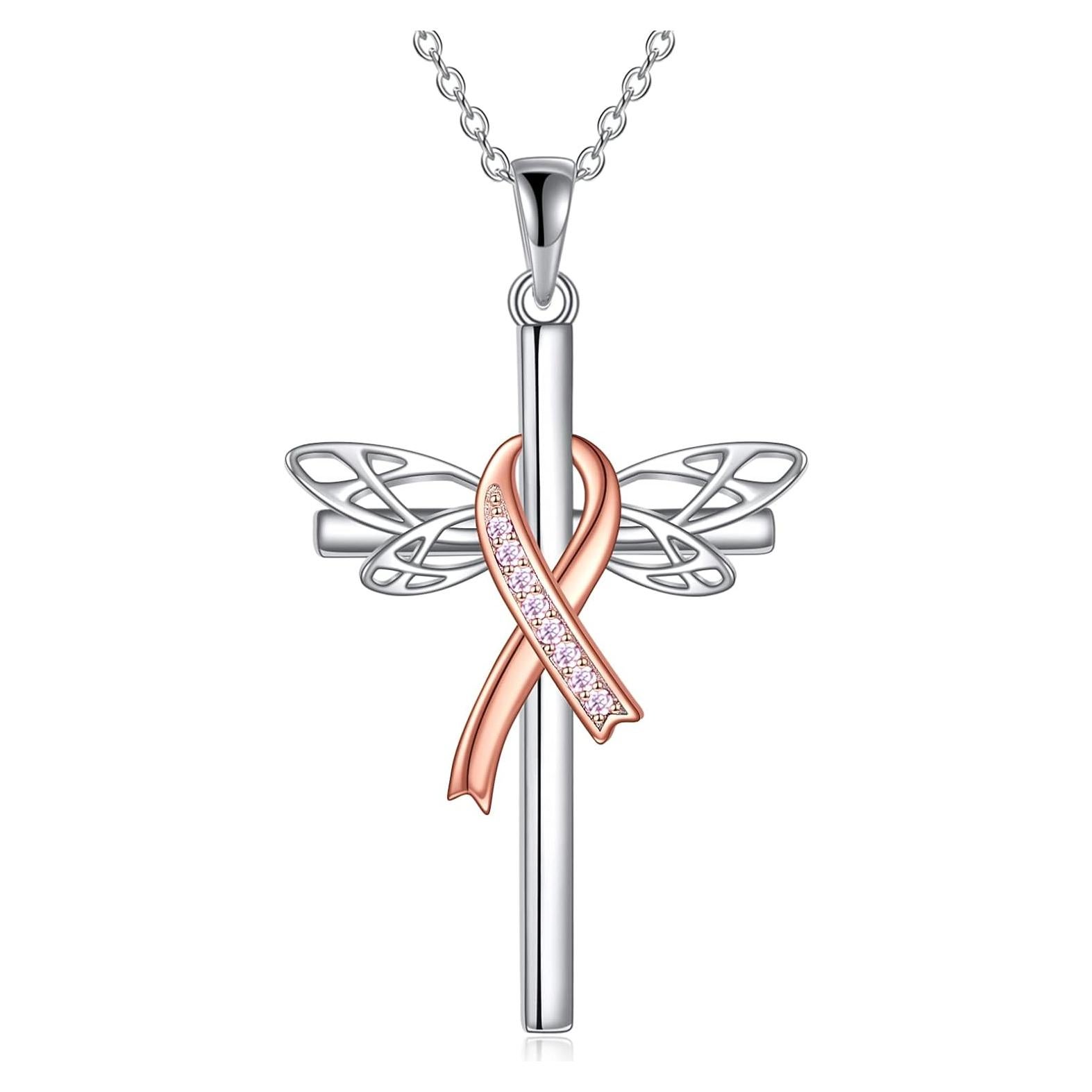 Collar de Cáncer de Mama DAYLINLOVE Libélula Cinta Rosa 45,72 cm