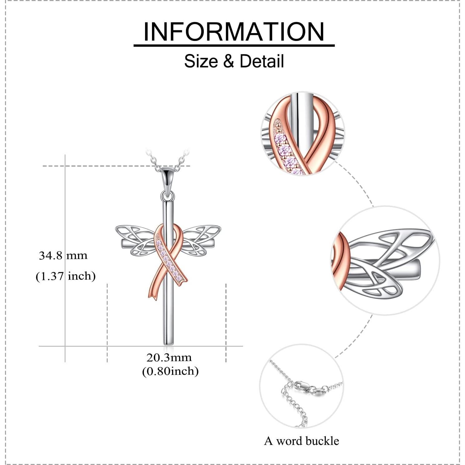 Collar de Cáncer de Mama DAYLINLOVE Libélula Cinta Rosa 45,72 cm