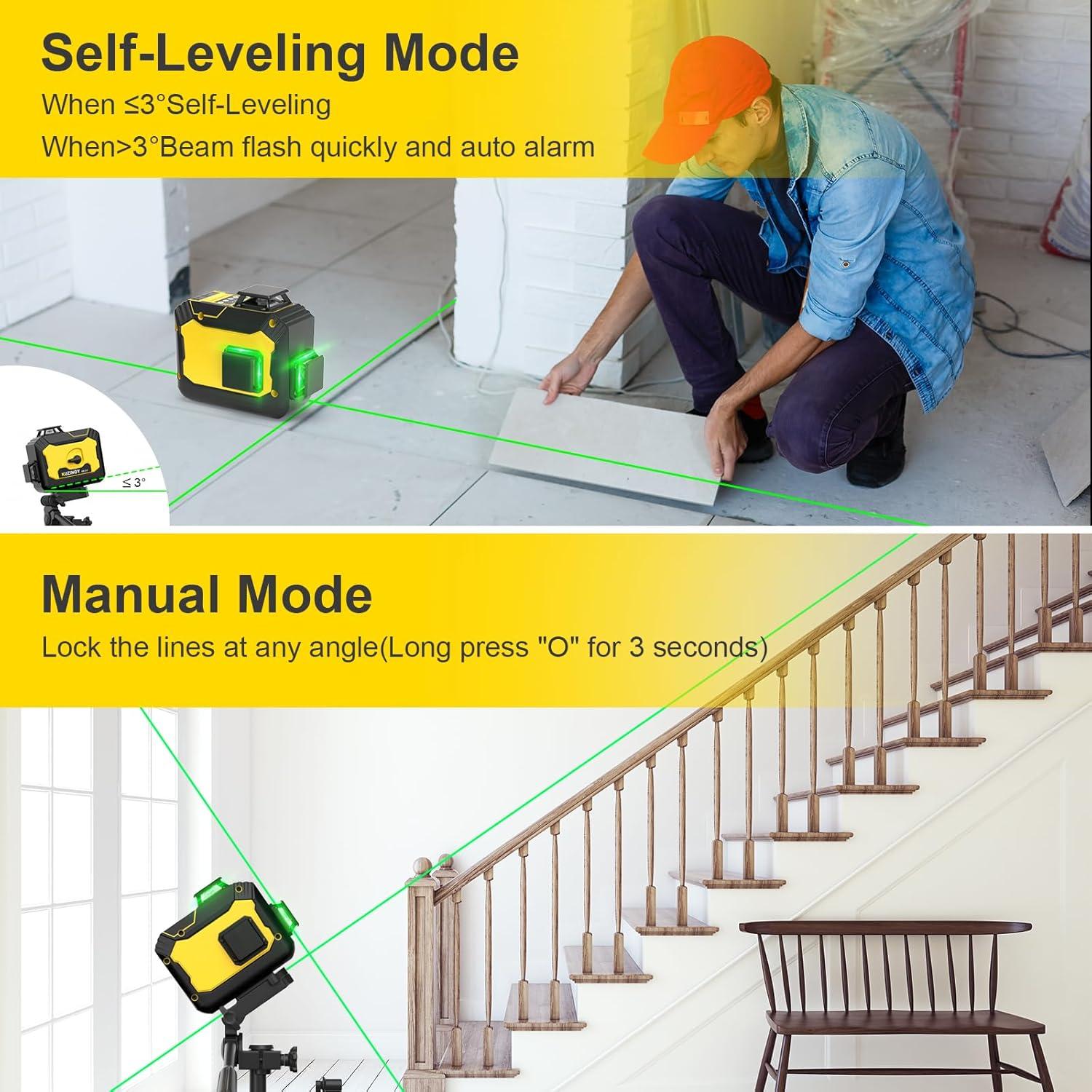Nivel Láser 3D Autonivelante Kuzinoy Verde 12 Líneas 5000mAh