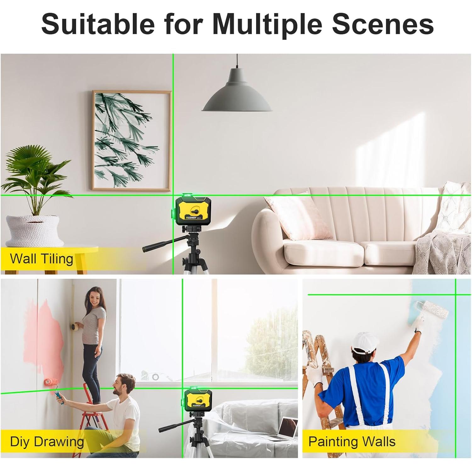 Nivel Láser 3D Autonivelante Kuzinoy Verde 12 Líneas 5000mAh