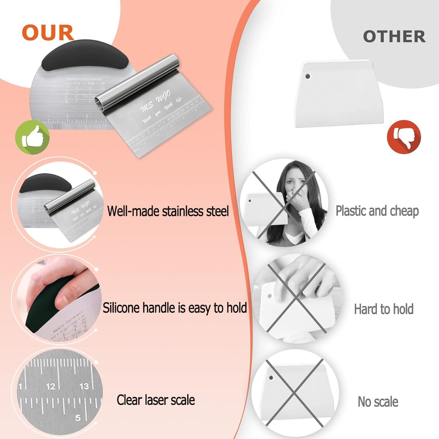 Conjunto Raspador de Masa y Cortador de Pizza MS WGO - Acero Inoxidable