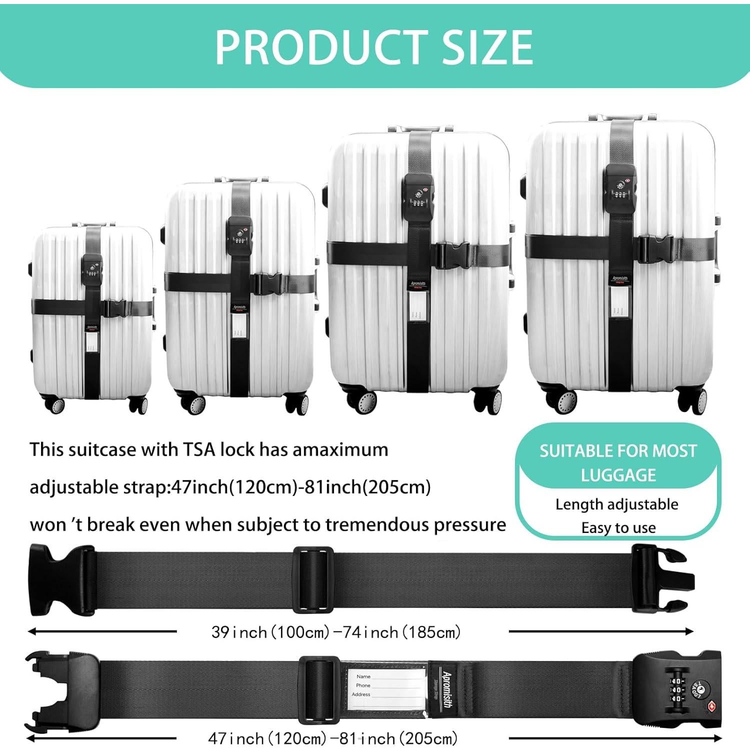 Correa de Equipaje Cruzada Apromisith Negra 20-32" con Candado TSA