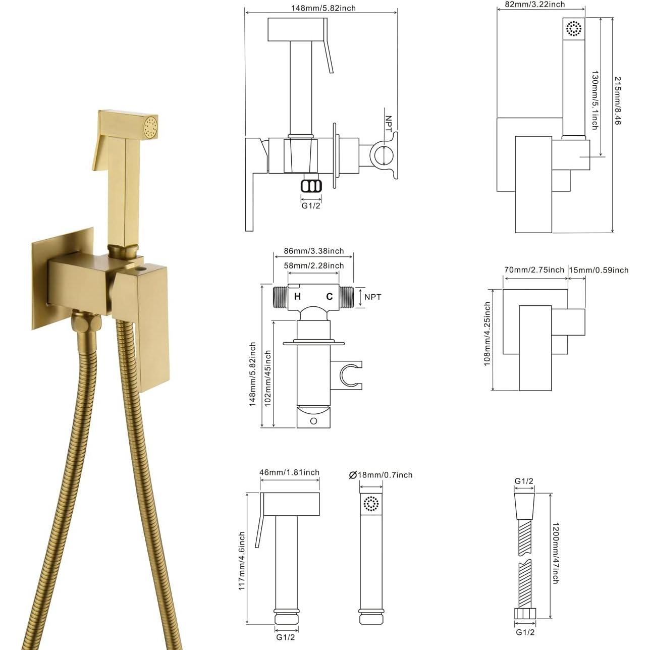 Rociador de Bidet de Mano Gaosin Oro Cepillado Agua Caliente
