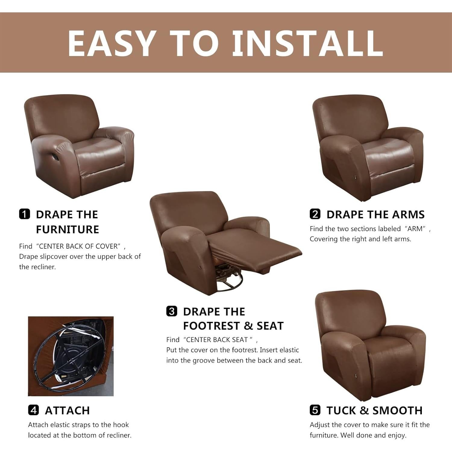 Fundas Sillón Reclinable Molasofa 4 Piezas Lavables Marrón