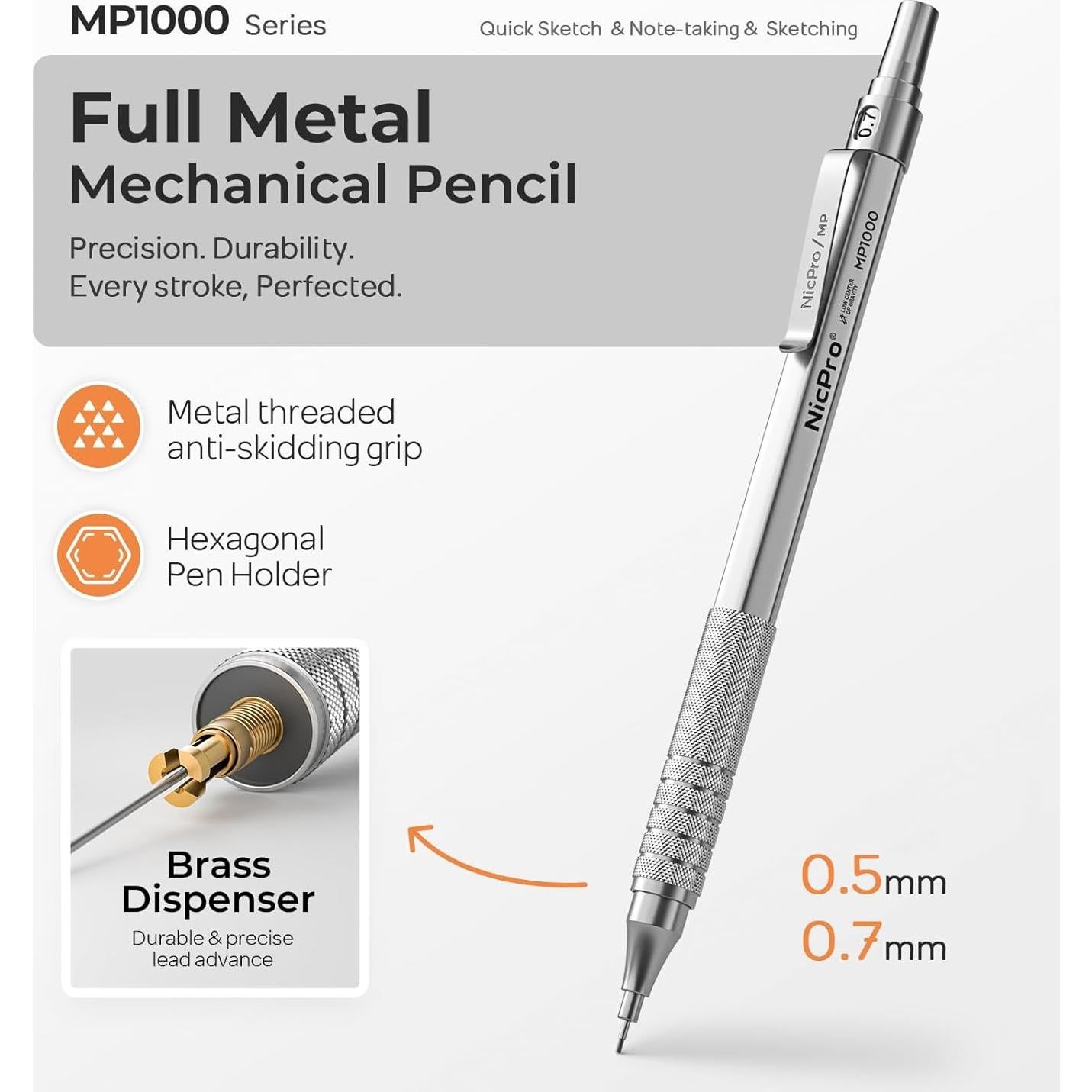 Lápiz Mecánico Nicpro MP1000 0.5mm y 0.7mm con Estuche