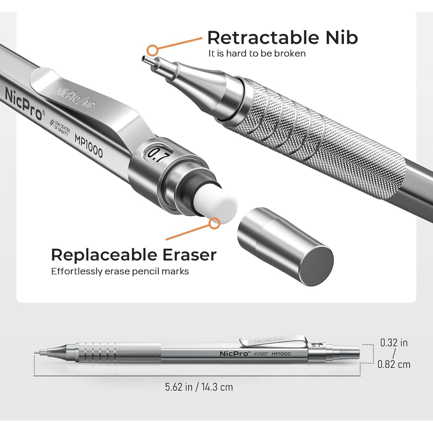 Lápiz Mecánico Nicpro MP1000 0.5mm y 0.7mm con Estuche