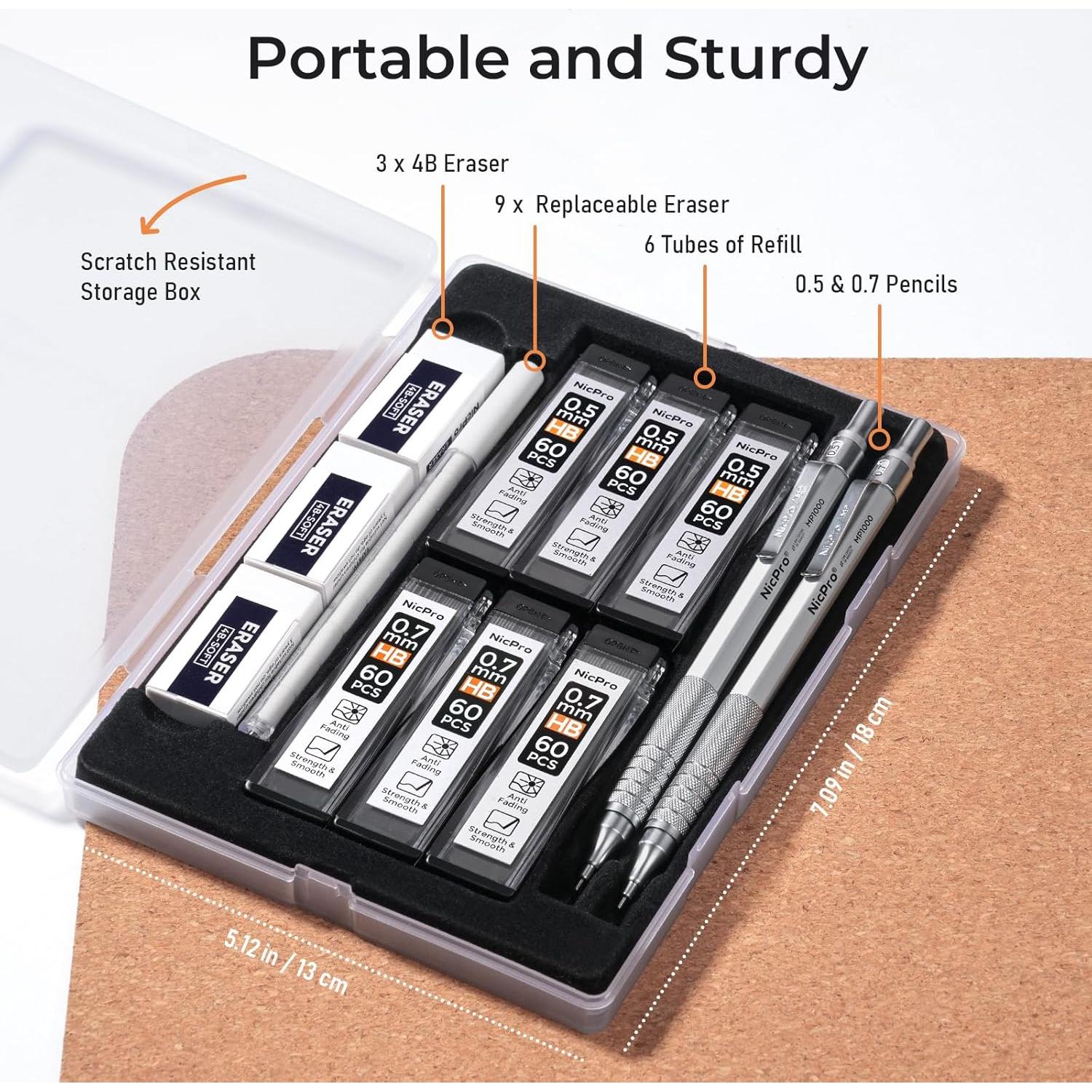 Lápiz Mecánico Nicpro MP1000 0.5mm y 0.7mm con Estuche