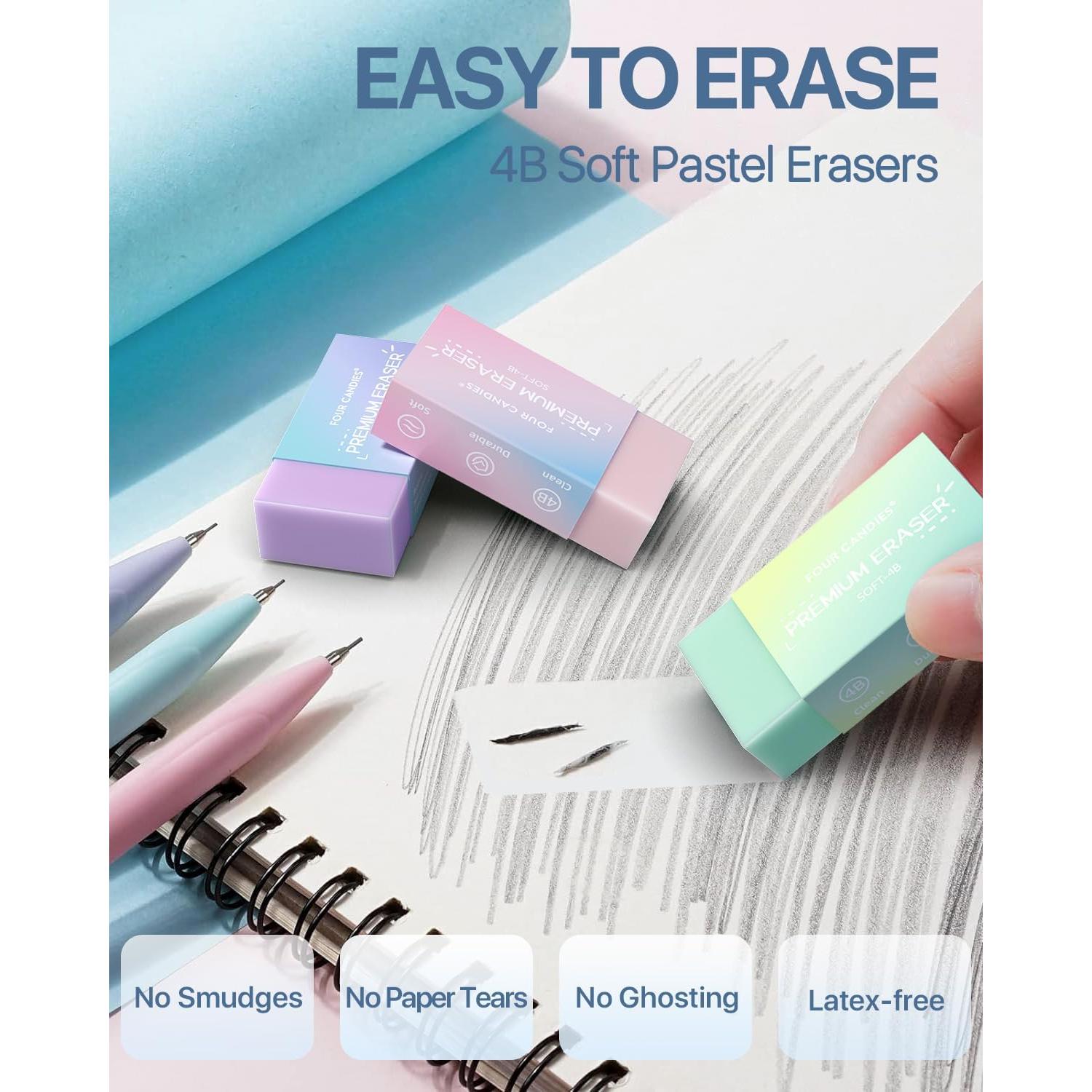 Lápices Mecánicos Four Candies 0.7mm + Borradores Pastel