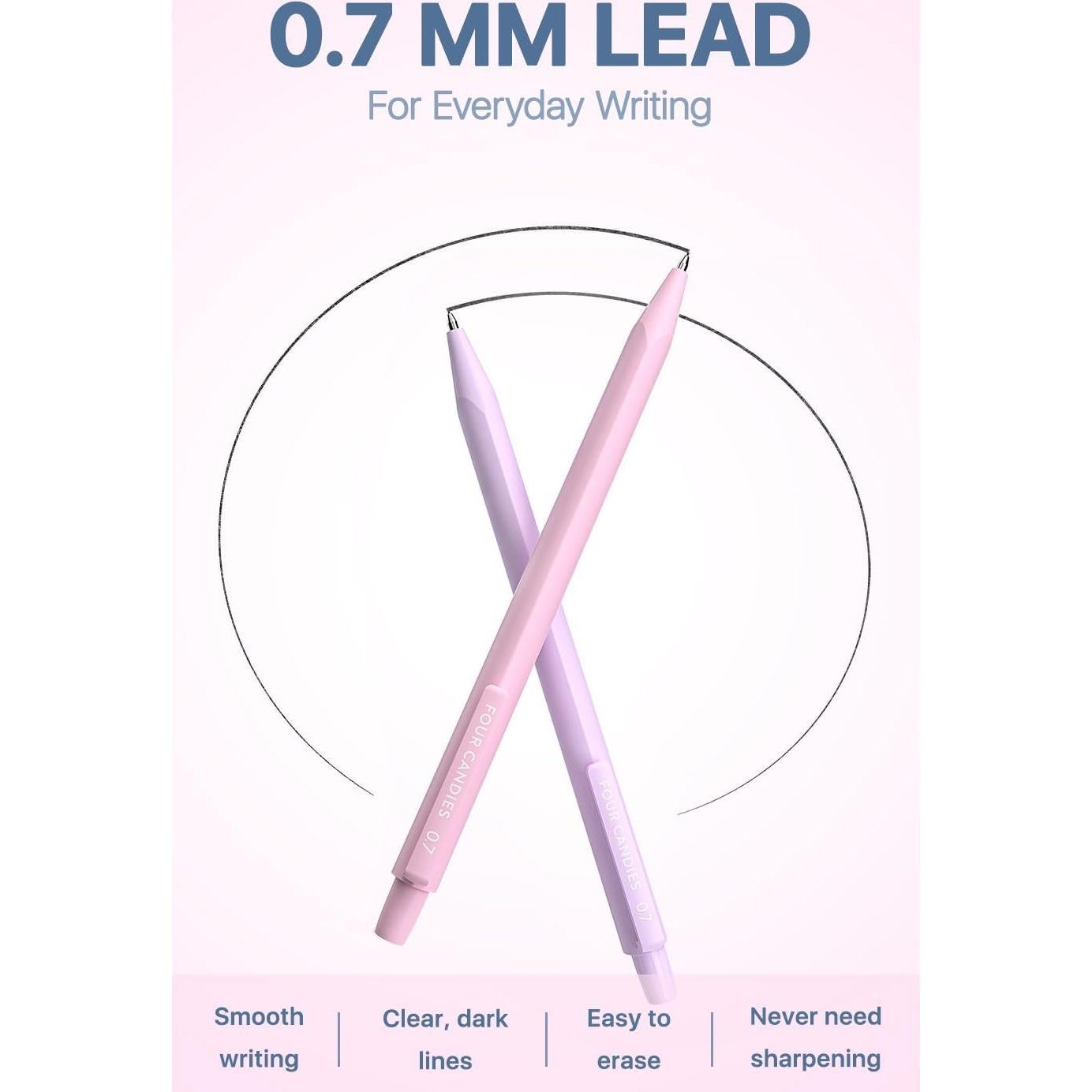 Lápices Mecánicos Four Candies 0.7mm + Borradores Pastel