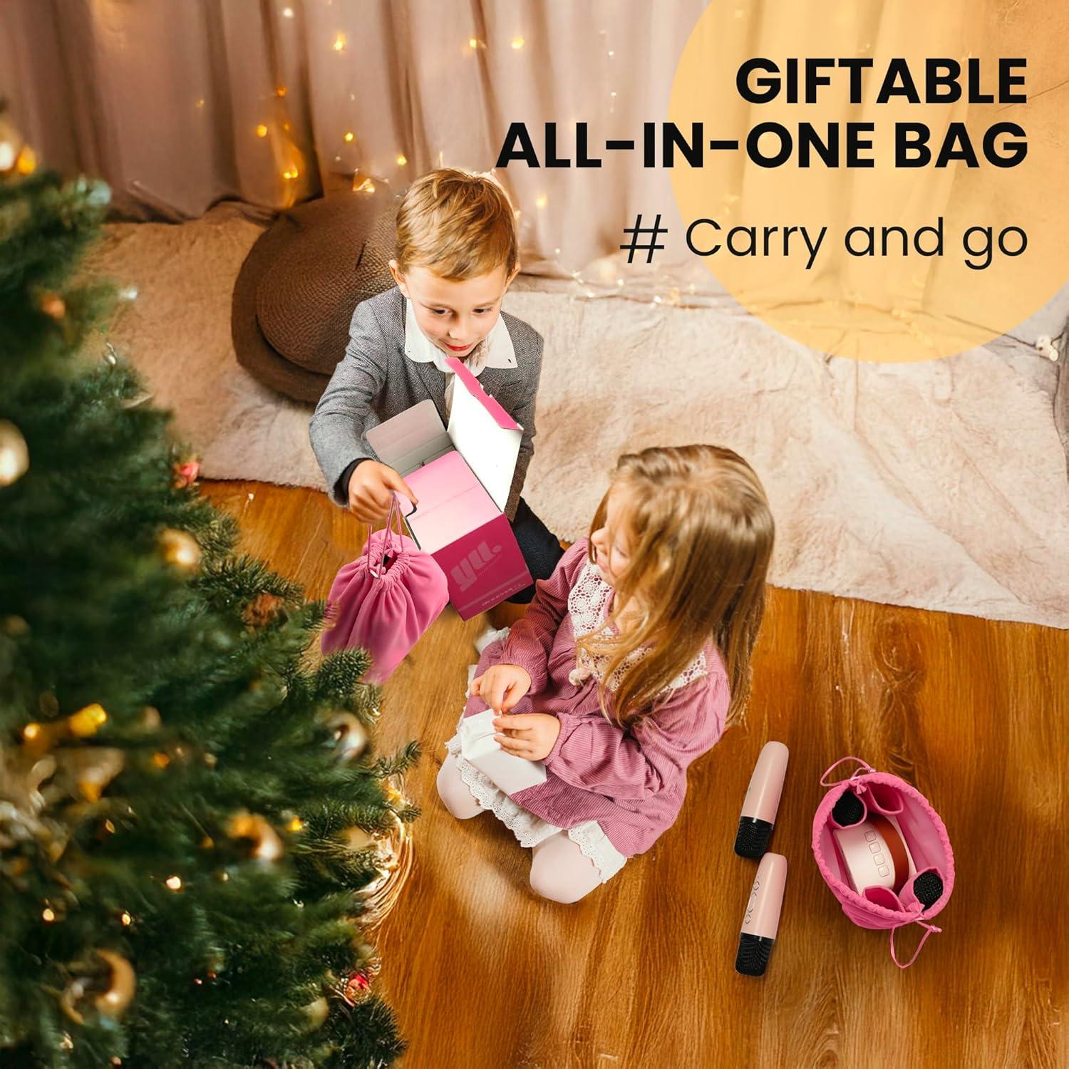 YLL Mini Máquina de Karaoke Rosa con 4 Micrófonos Inalámbricos