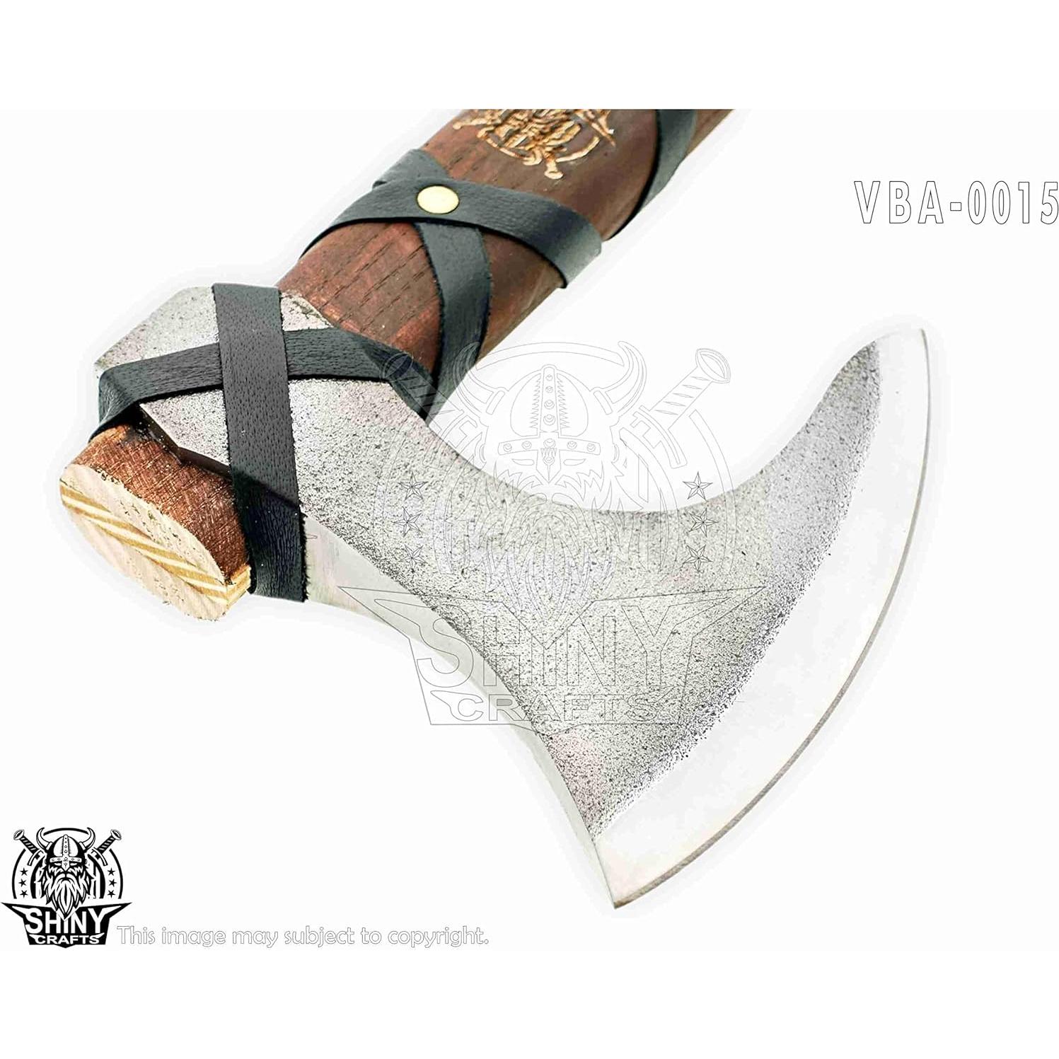 SHINY CRAFTS | Custom Handmade Carbon Steel Viking Axe,Valentine's Day Gift,Christmas Gift,Birthday gift for him with Premium Leather wrapped Handle and Leather Sheath (SCA-15)