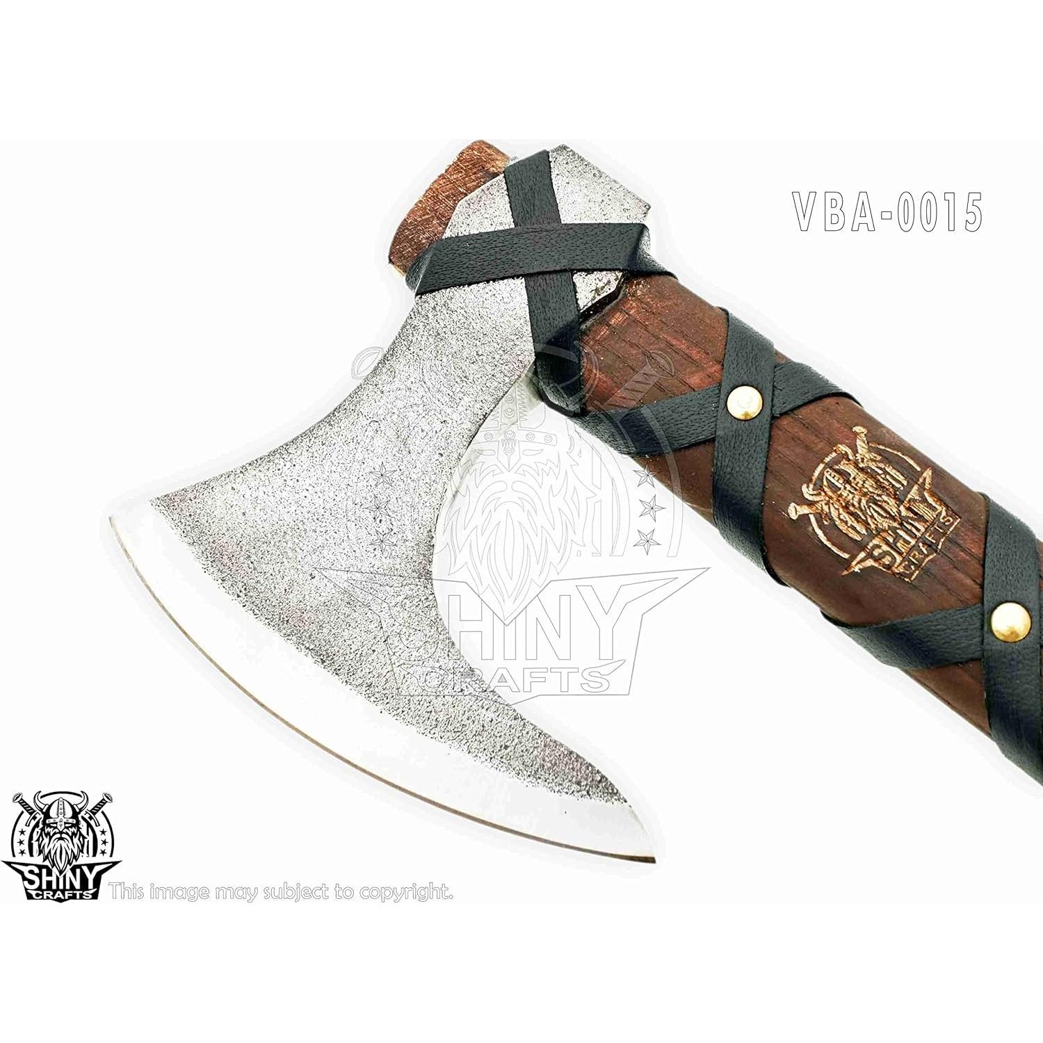 SHINY CRAFTS | Custom Handmade Carbon Steel Viking Axe,Valentine's Day Gift,Christmas Gift,Birthday gift for him with Premium Leather wrapped Handle and Leather Sheath (SCA-15)