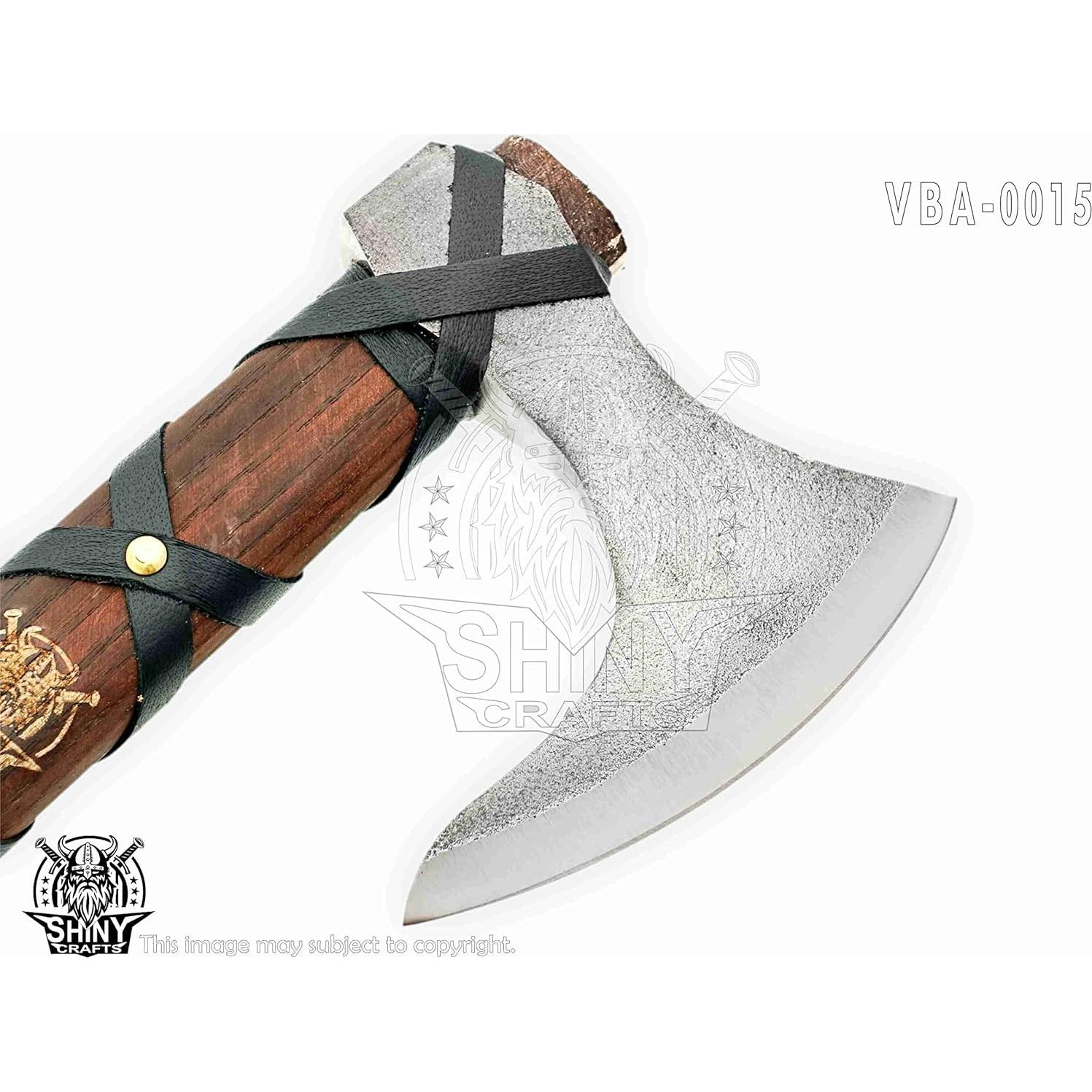 SHINY CRAFTS | Custom Handmade Carbon Steel Viking Axe,Valentine's Day Gift,Christmas Gift,Birthday gift for him with Premium Leather wrapped Handle and Leather Sheath (SCA-15)