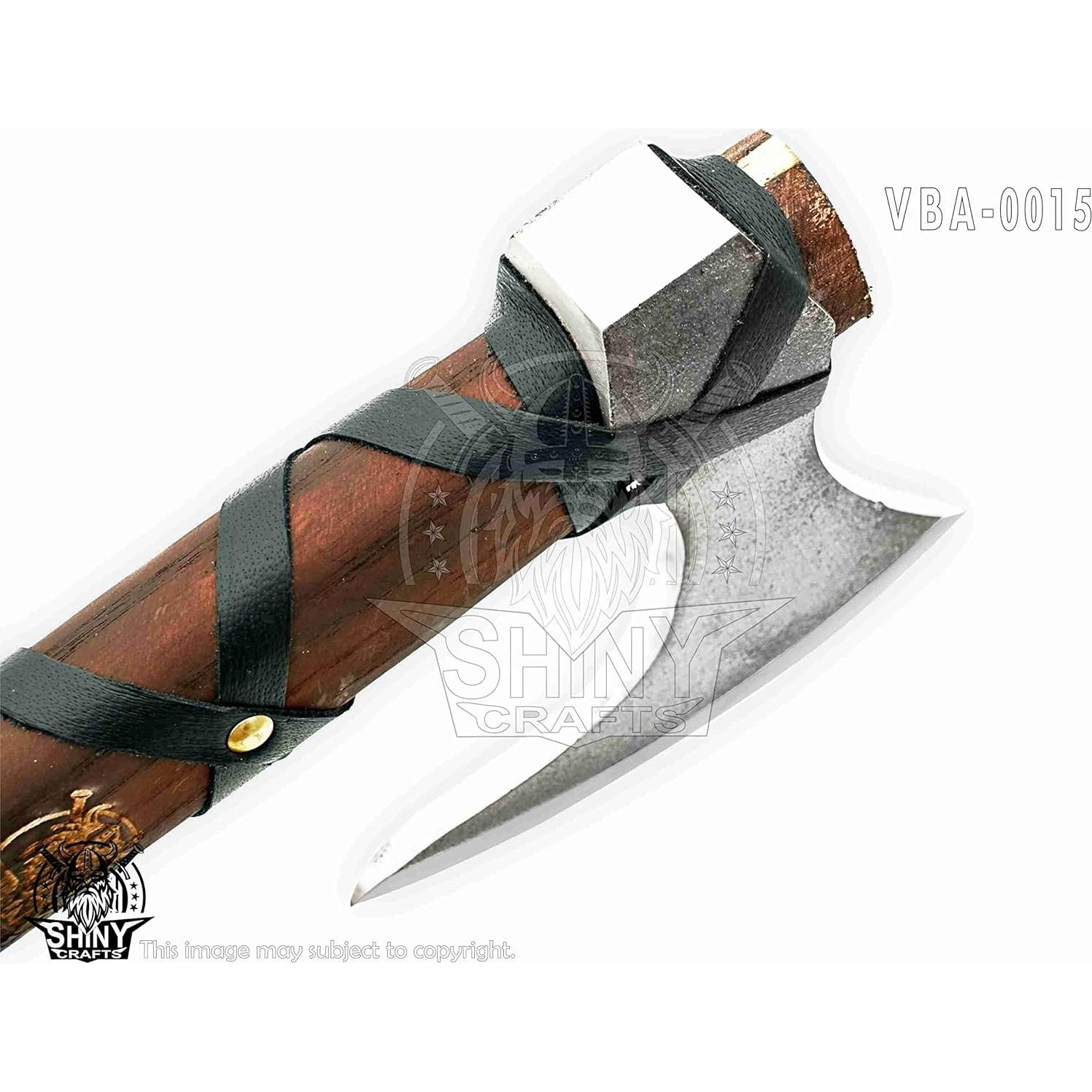 SHINY CRAFTS | Custom Handmade Carbon Steel Viking Axe,Valentine's Day Gift,Christmas Gift,Birthday gift for him with Premium Leather wrapped Handle and Leather Sheath (SCA-15)
