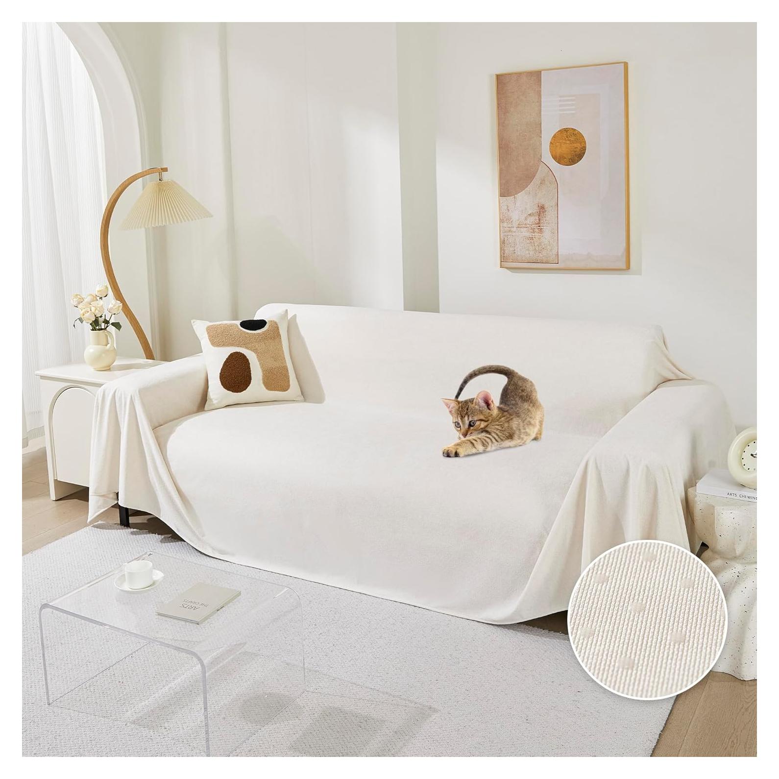 Funda de Sofá MEETSKY 3 Cojines Antideslizante 230x340 cm Blanco