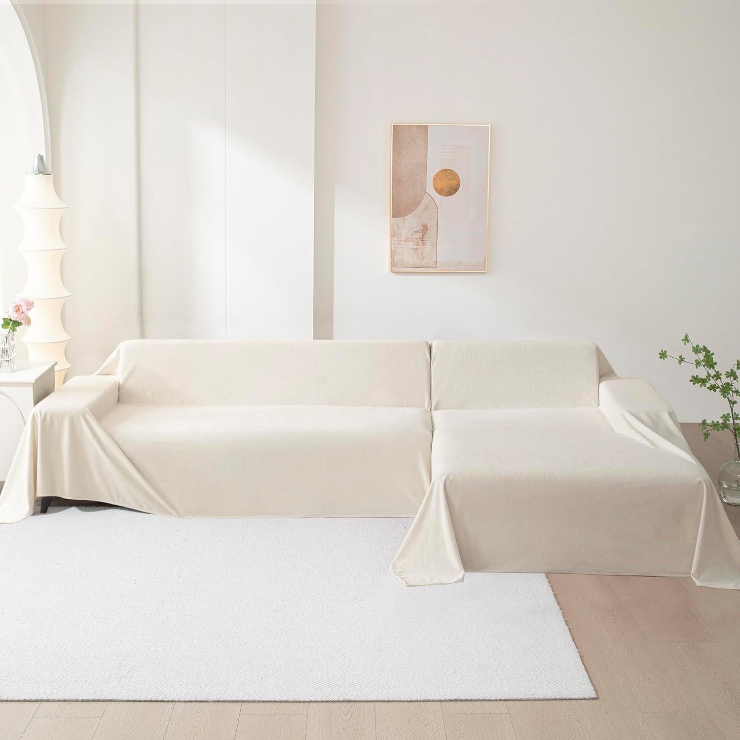 Funda de Sofá MEETSKY 3 Cojines Antideslizante 230x340 cm Blanco