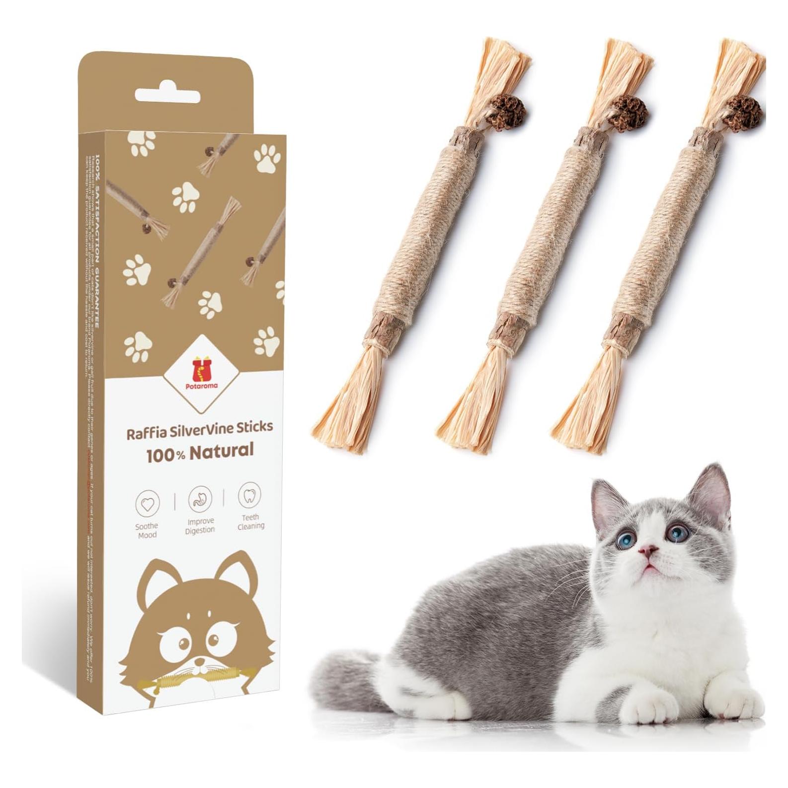 Juguetes para Gatos Potaroma - 3 Palos Naturales de Silvervine
