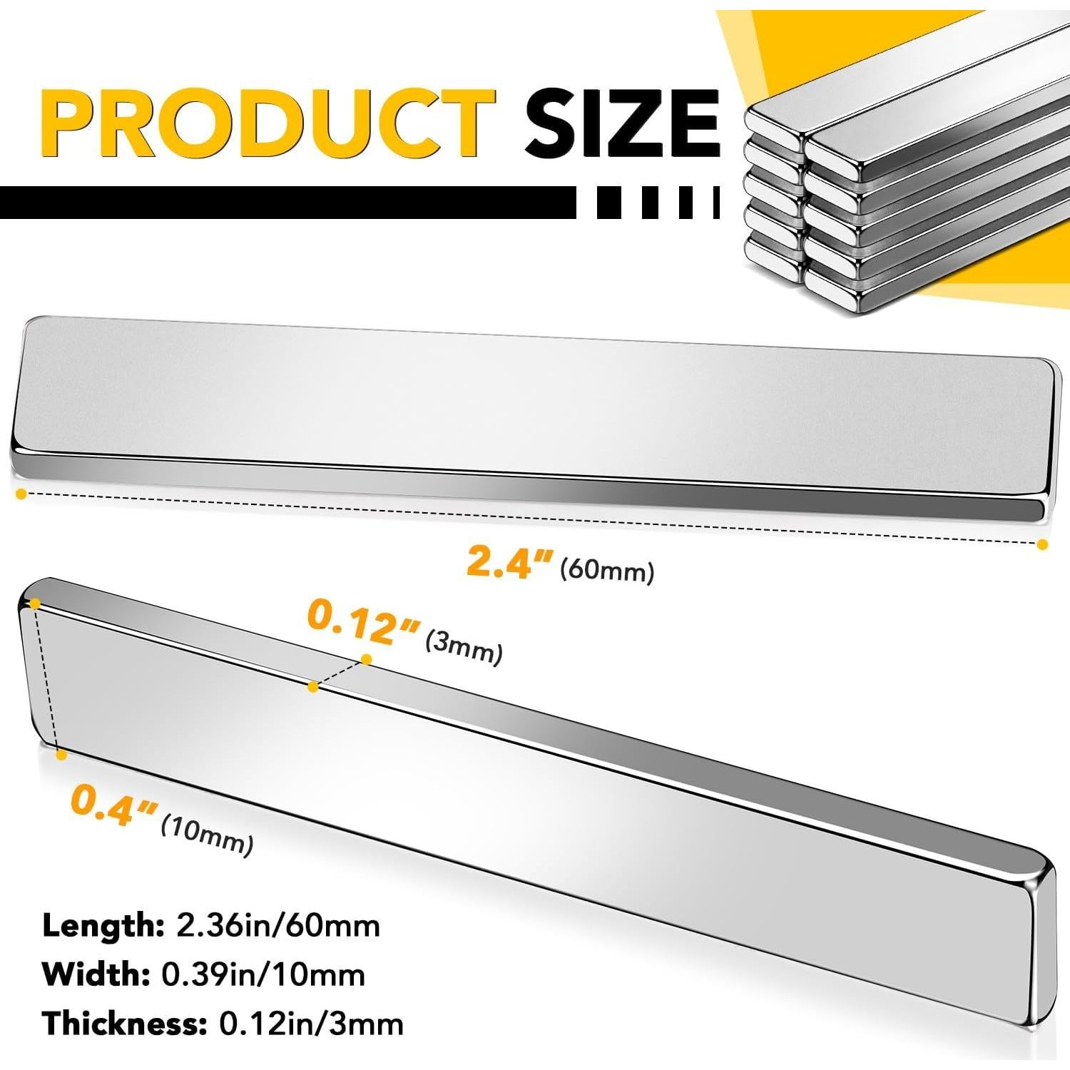 Imanes de Neodimio DIYMAG 60x10x3mm, Paquete de 12