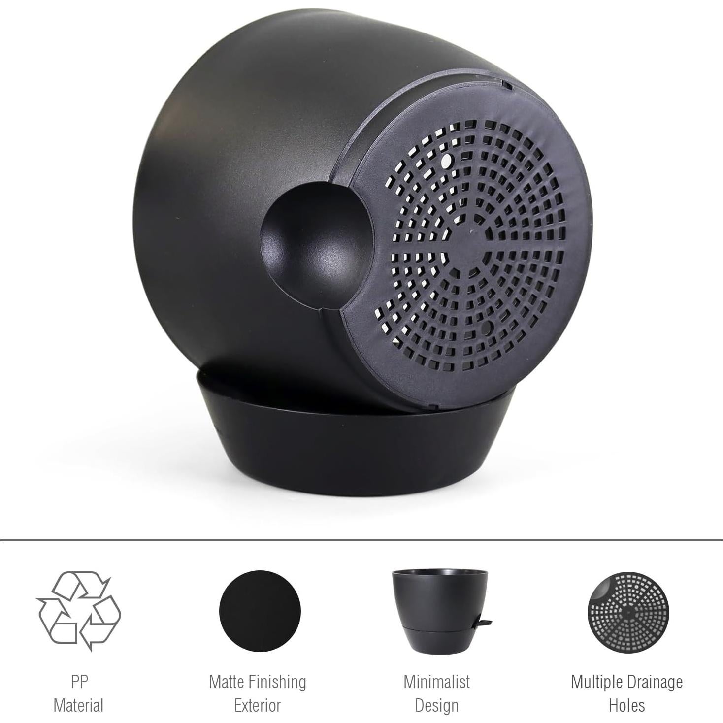 Maceta autorriego MeoWell 30 cm negra para interior y exterior