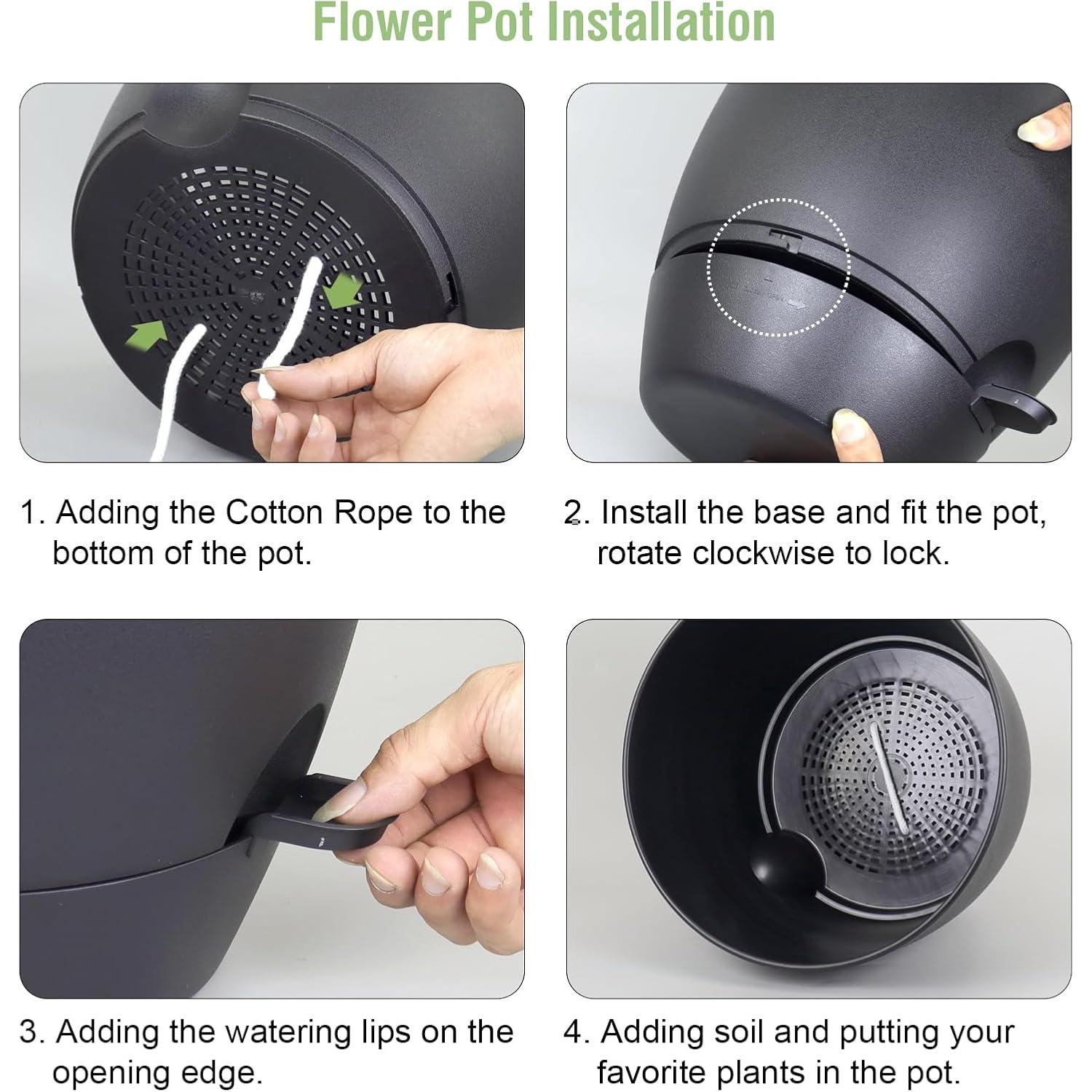 Maceta autorriego MeoWell 30 cm negra para interior y exterior