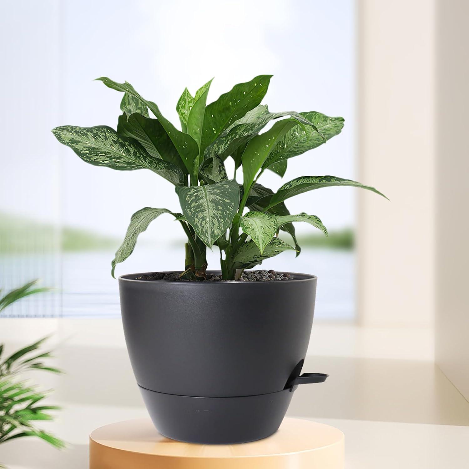 Maceta autorriego MeoWell 30 cm negra para interior y exterior