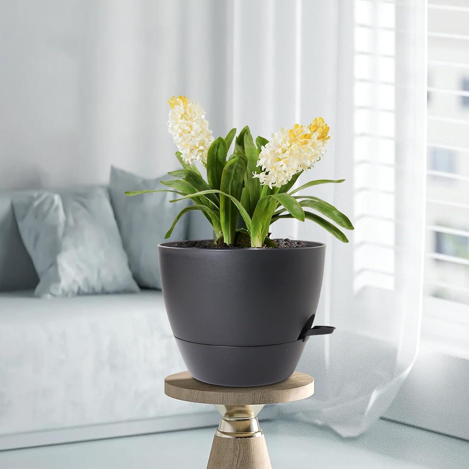 Maceta autorriego MeoWell 30 cm negra para interior y exterior