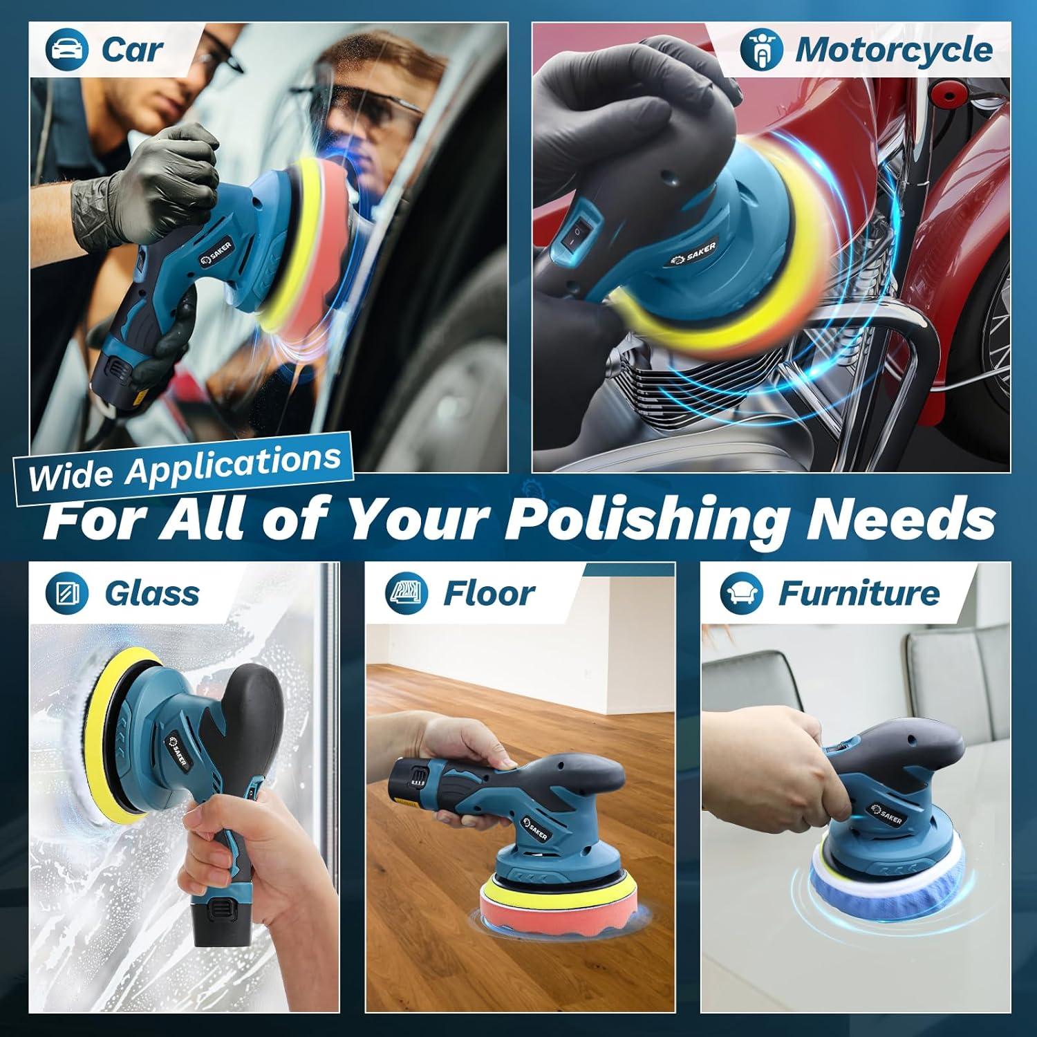 Pulidor Inalámbrico Saker SK1202D 12V 2000mAh 6" Accesorios