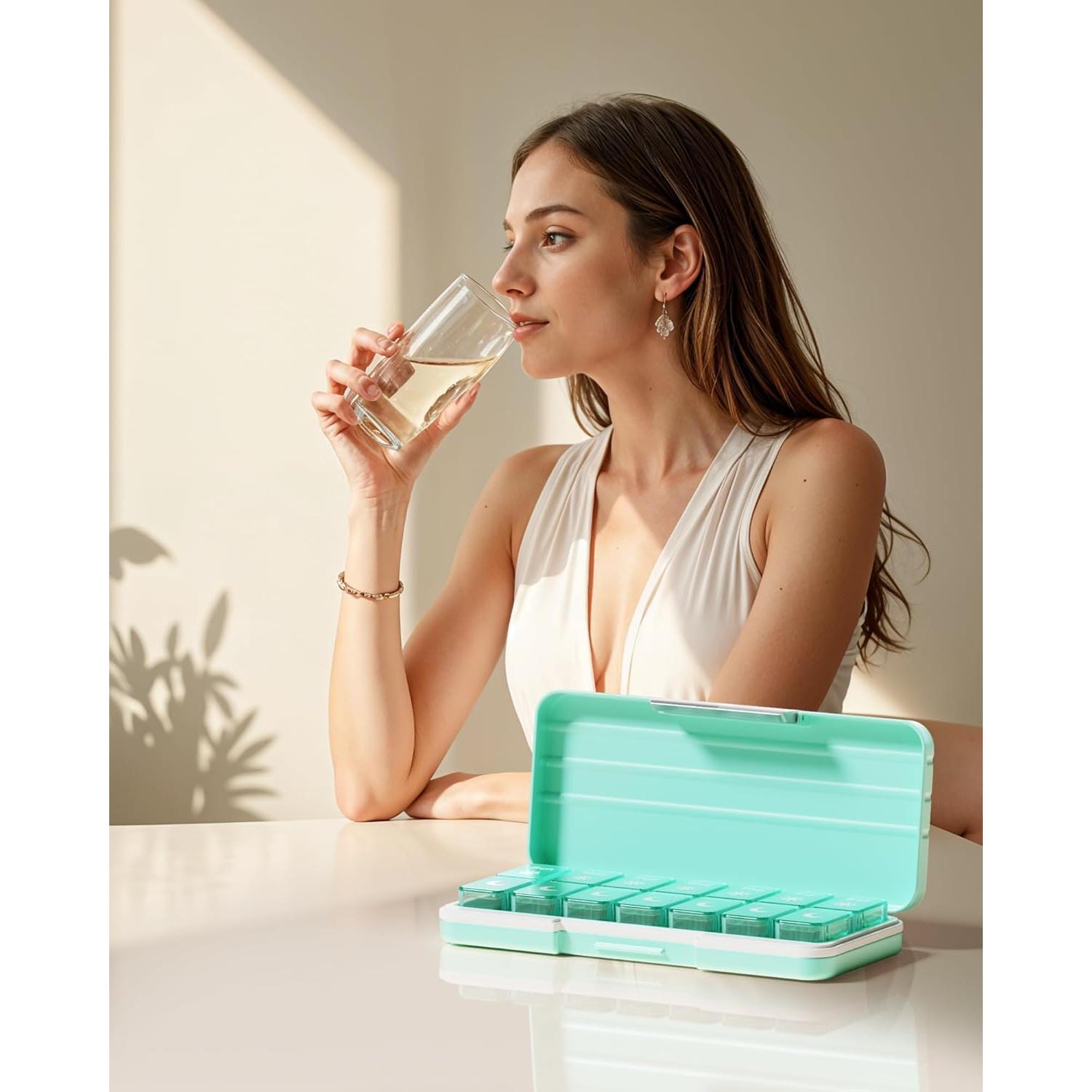 Organizador de Pastillas Zoksi AM/PM 7 Días Verde