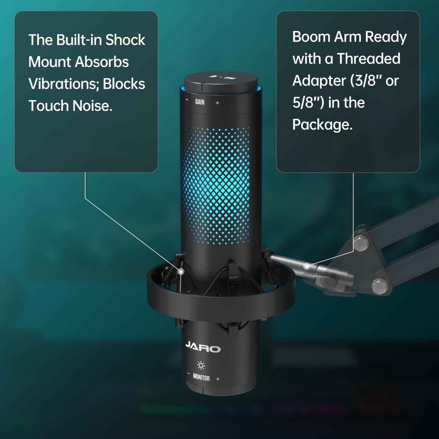 Micrófono JARO J101-CS USB con Cancelación de Ruido RGB