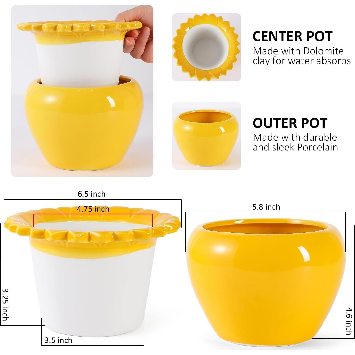 Maceta Autorriego 2pcs Cerámica Amarilla Loto Lovely Ran