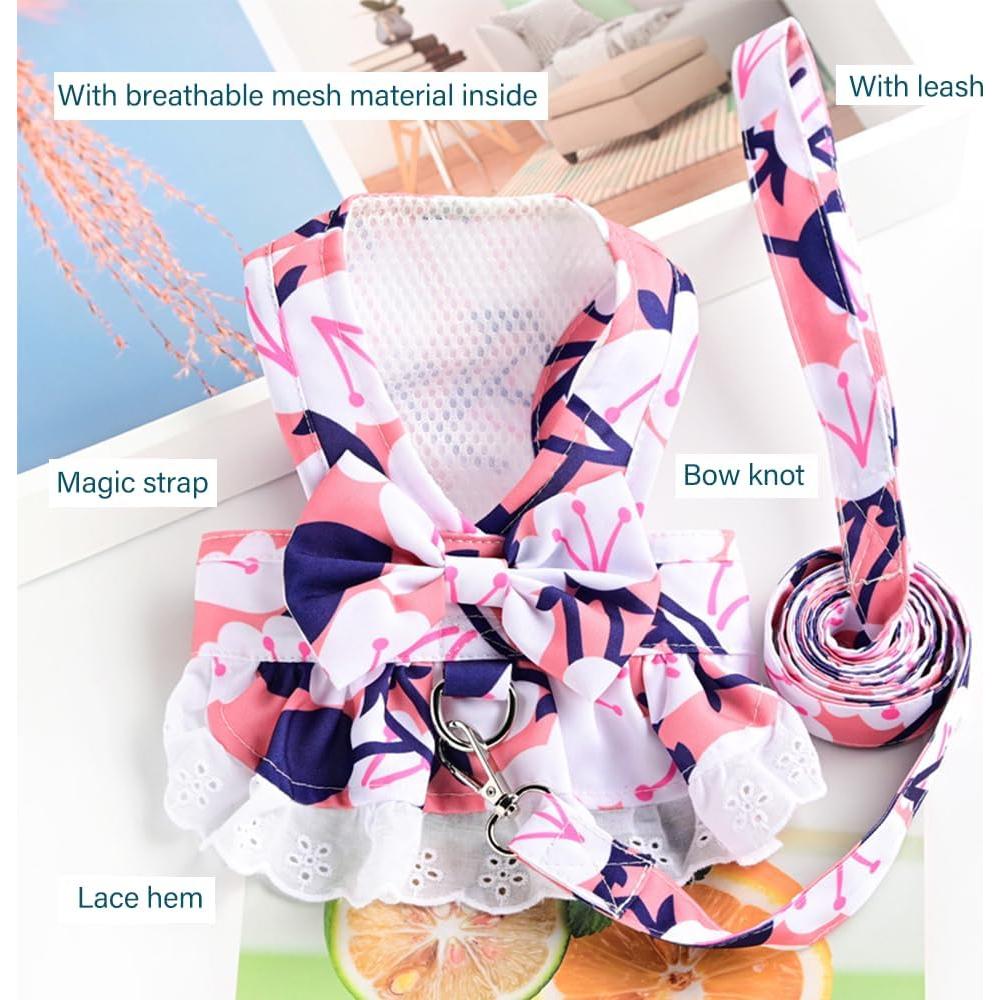 Vestido Arnés para Perro Pequeño Rosa Floral con Correa