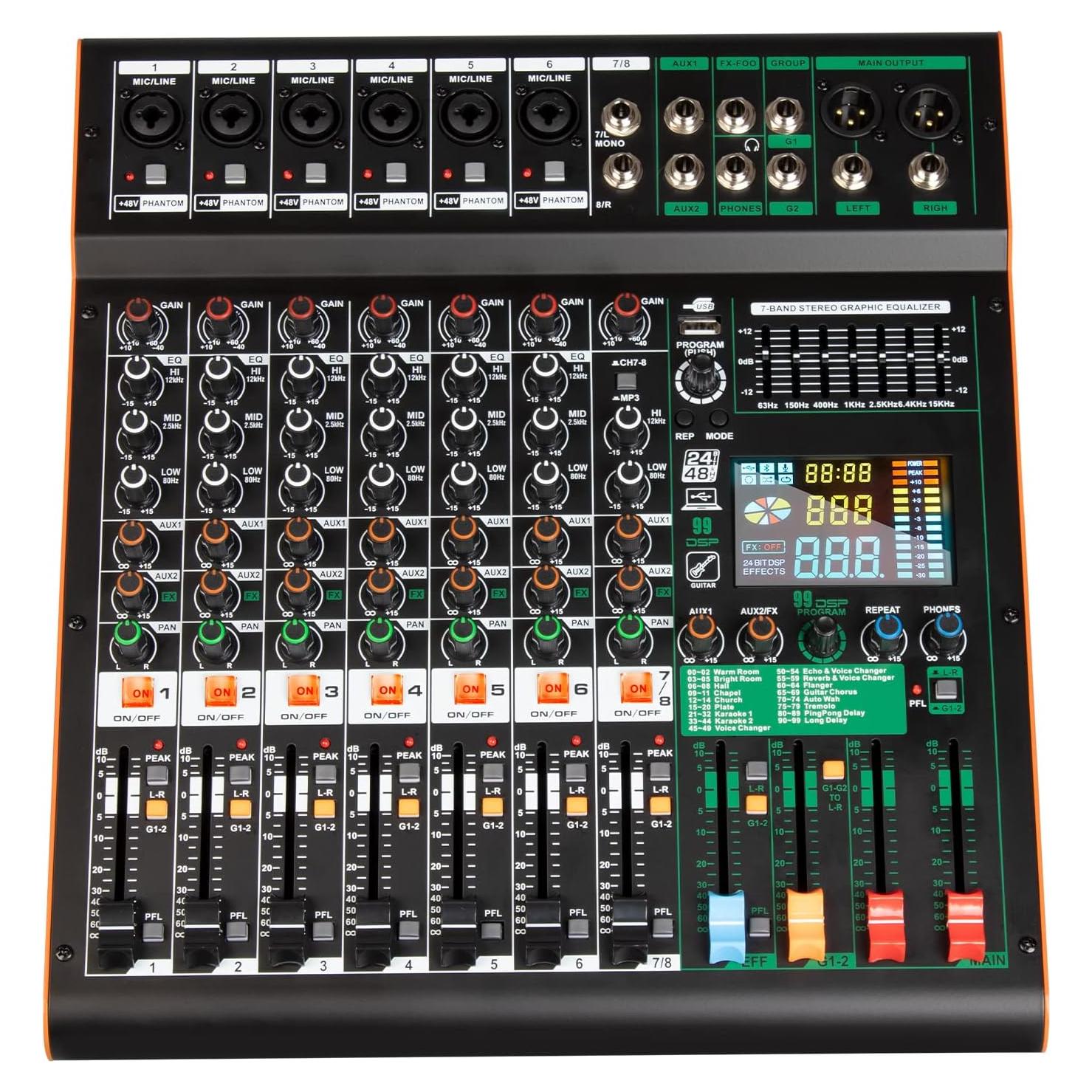 Mezclador de audio Depusheng TG8 8 canales Bluetooth USB