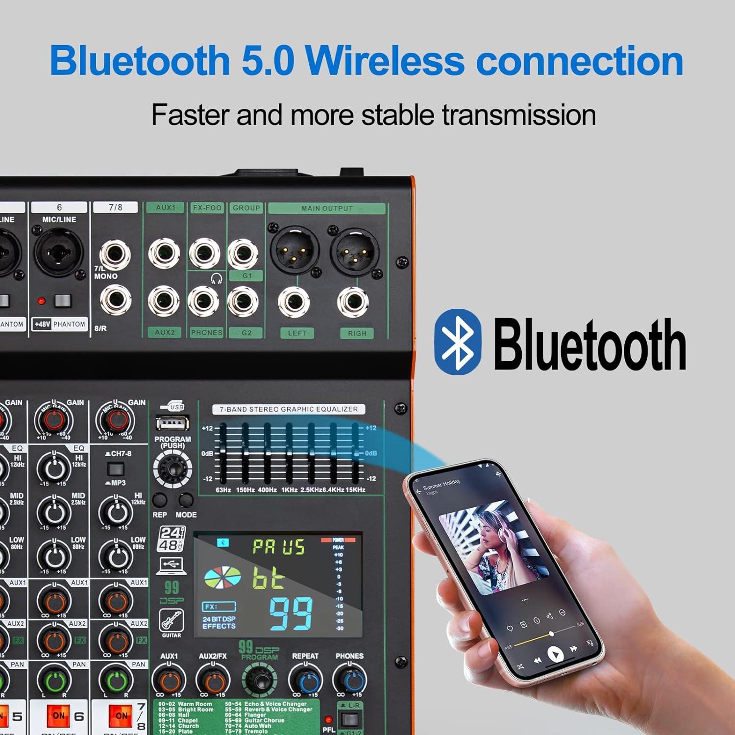 Mezclador de audio Depusheng TG8 8 canales Bluetooth USB