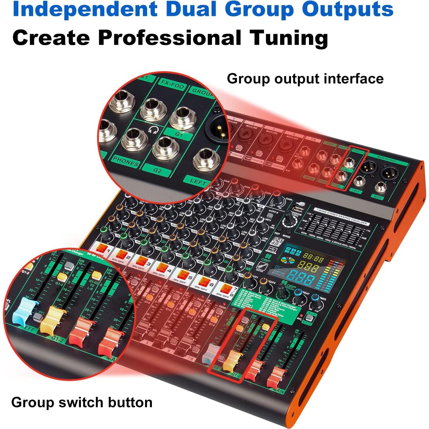 Mezclador de audio Depusheng TG8 8 canales Bluetooth USB