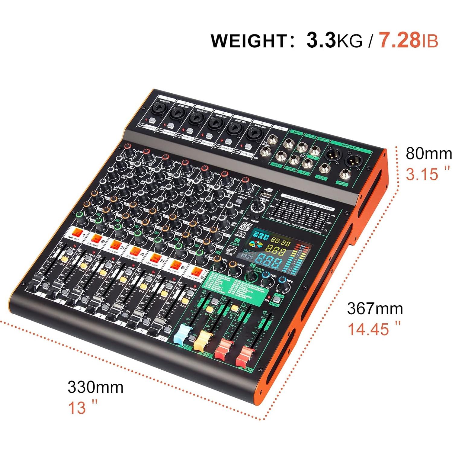 Mezclador de audio Depusheng TG8 8 canales Bluetooth USB