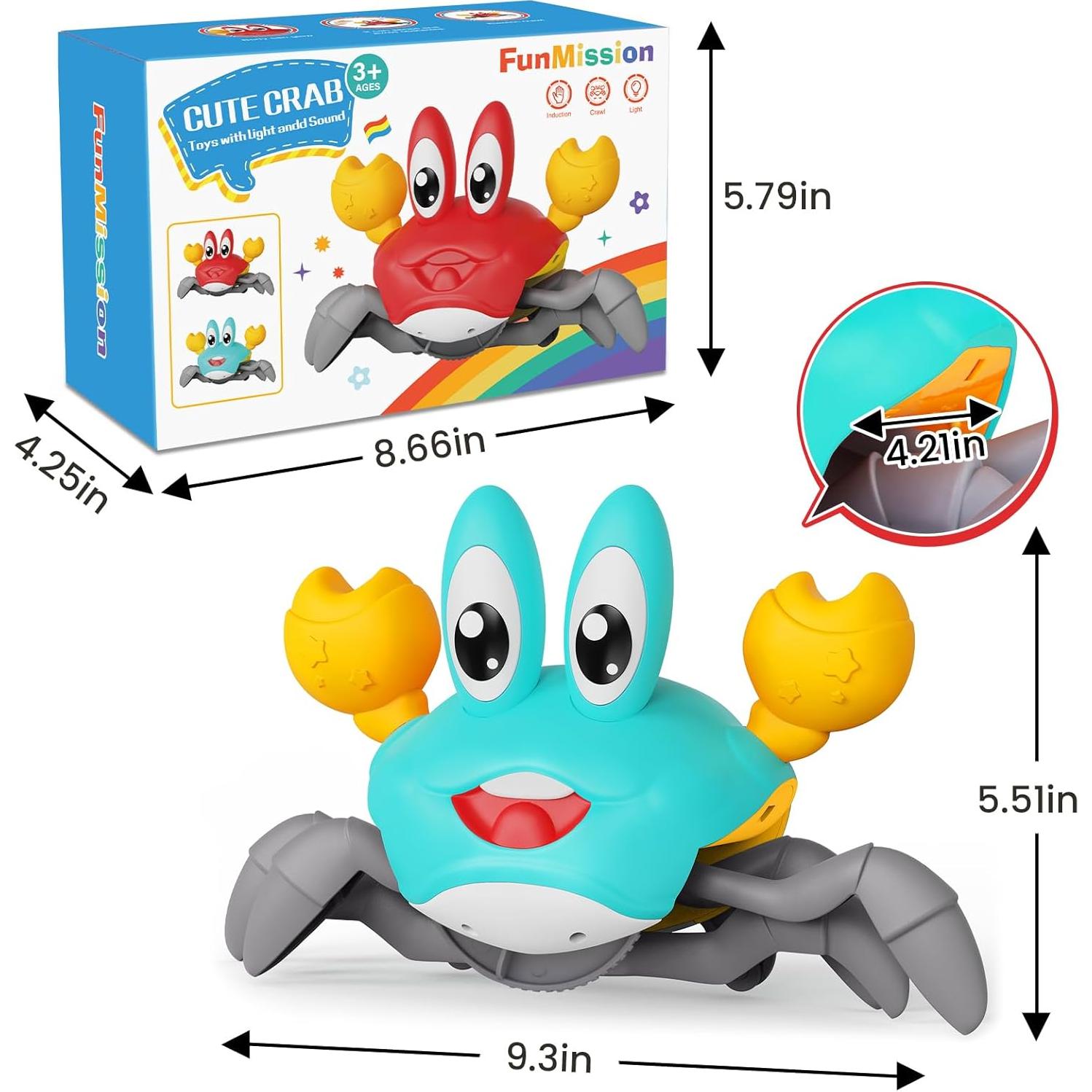 Juguete Cangrejo Rodante FunMission Verde con Música y Luz LED