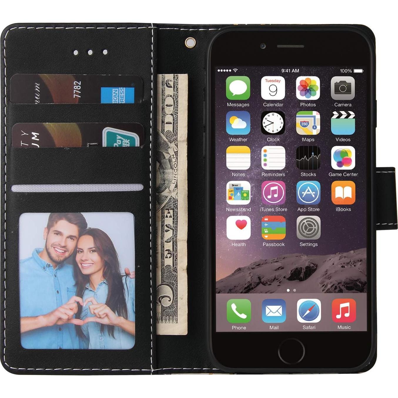 Funda Cartera Asuwish para iPhone 6 Plus/6S Plus Negro