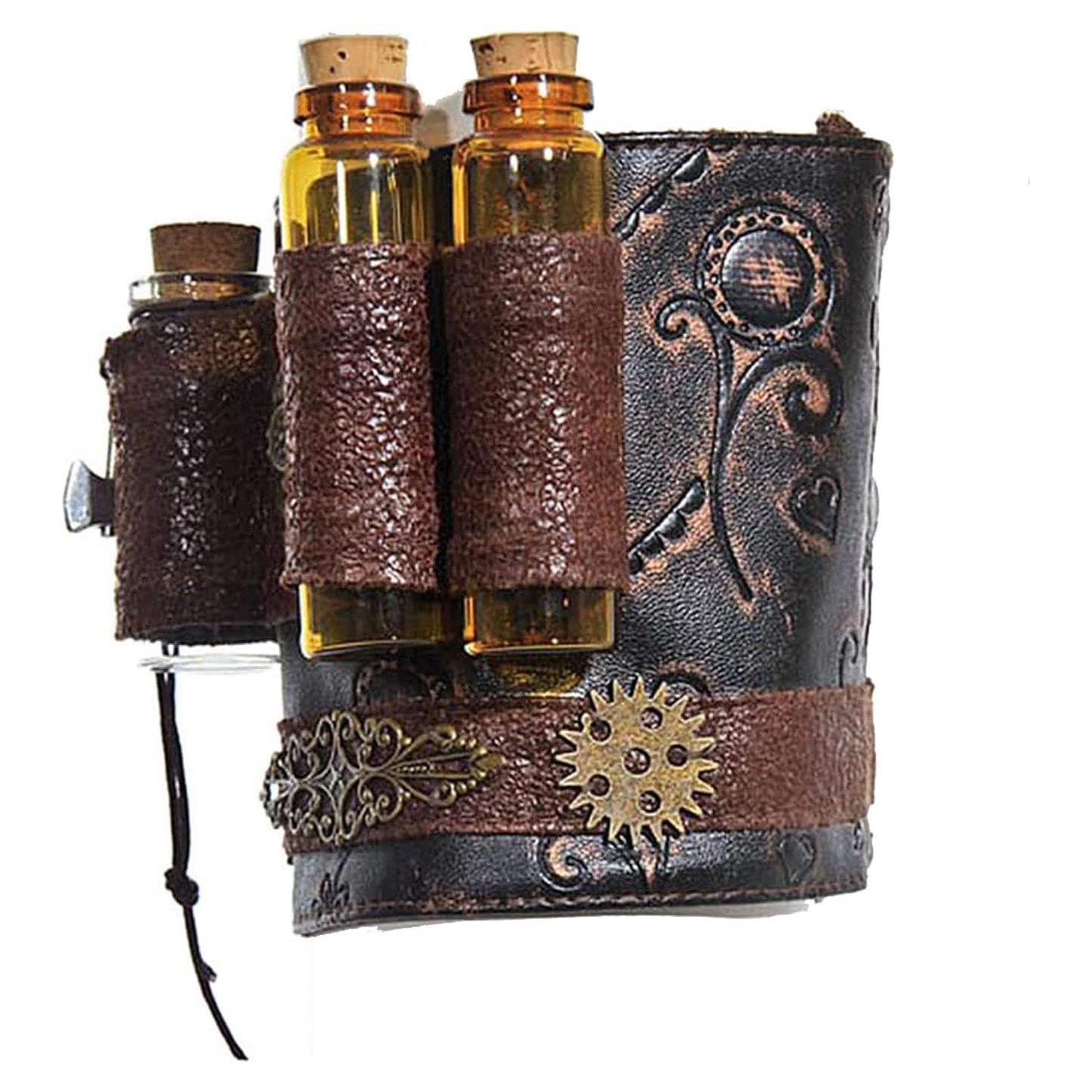 Muñequera Arm Bracer Cuff de Cuero Sintético con Frascos Vidrio