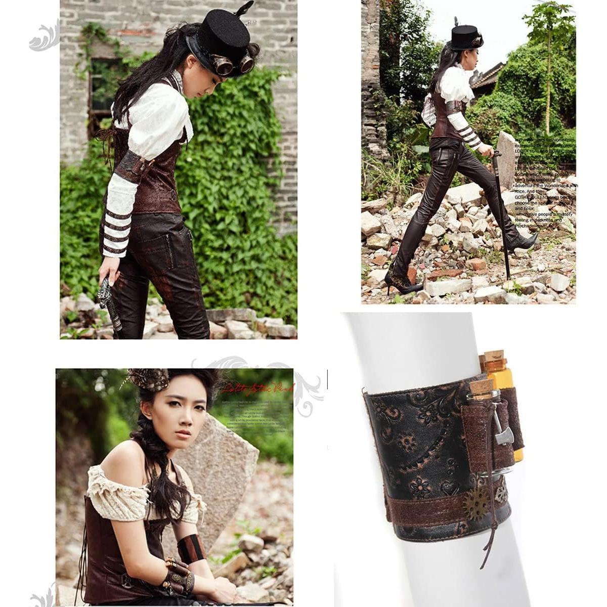 Muñequera Arm Bracer Cuff de Cuero Sintético con Frascos Vidrio