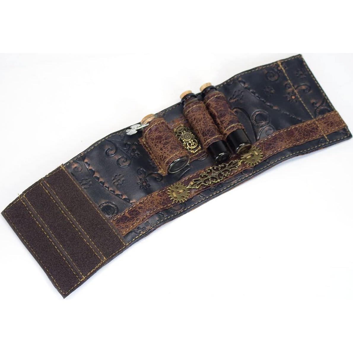 Muñequera Arm Bracer Cuff de Cuero Sintético con Frascos Vidrio