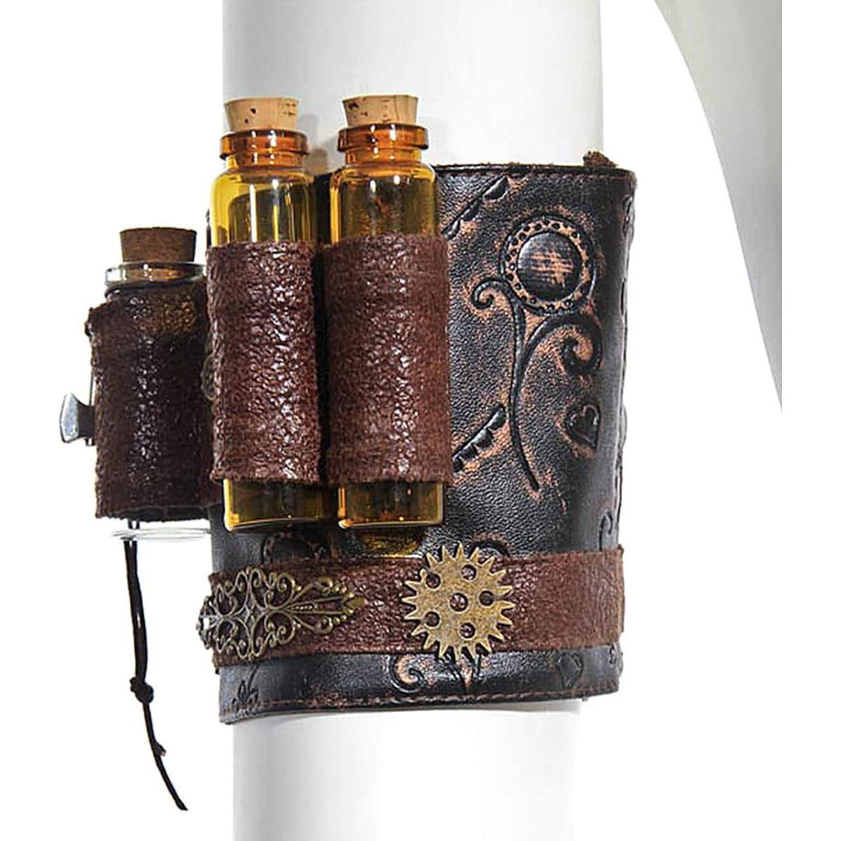 Muñequera Arm Bracer Cuff de Cuero Sintético con Frascos Vidrio