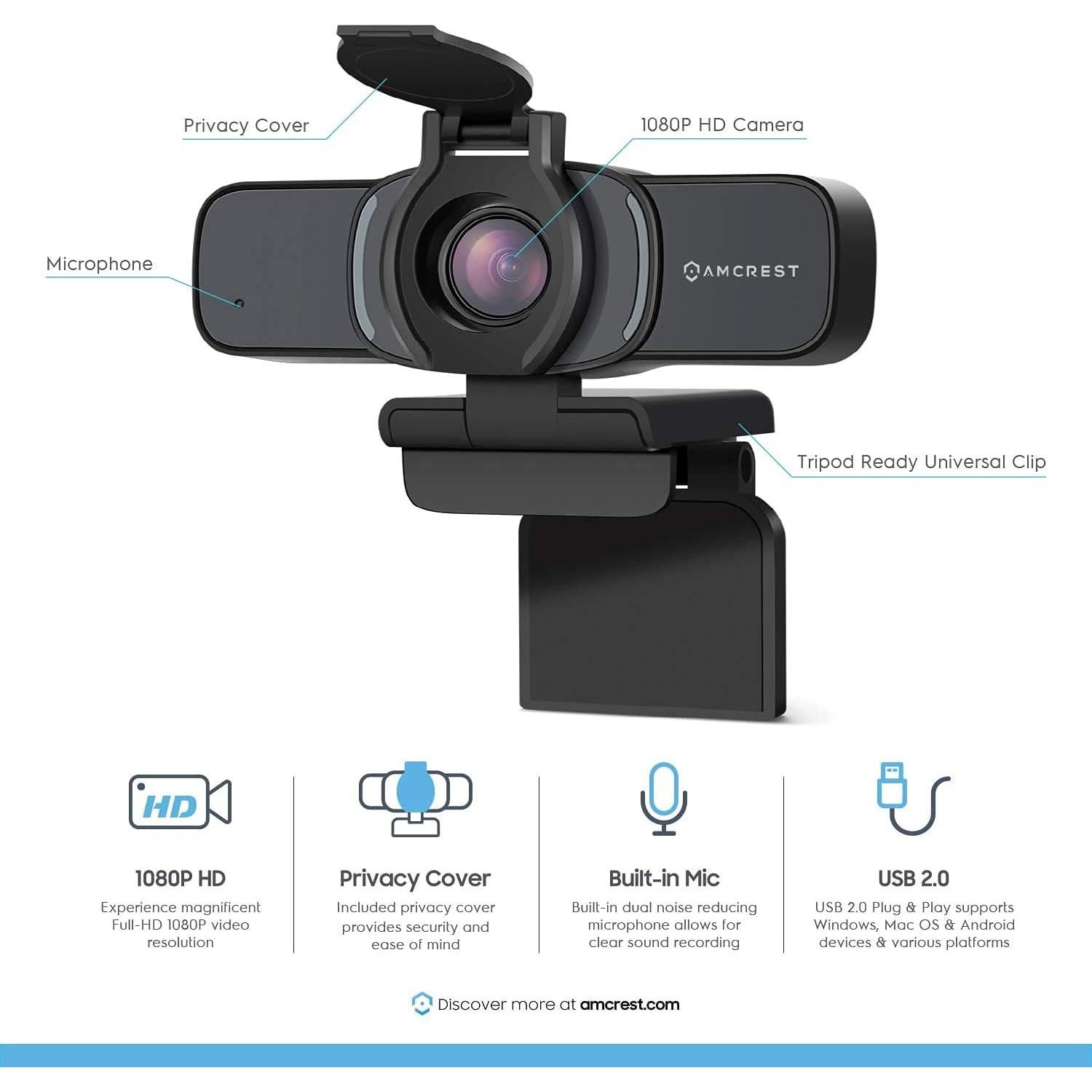 Cámara Web Amcrest 1080P con Micrófono y Cubierta de Privacidad