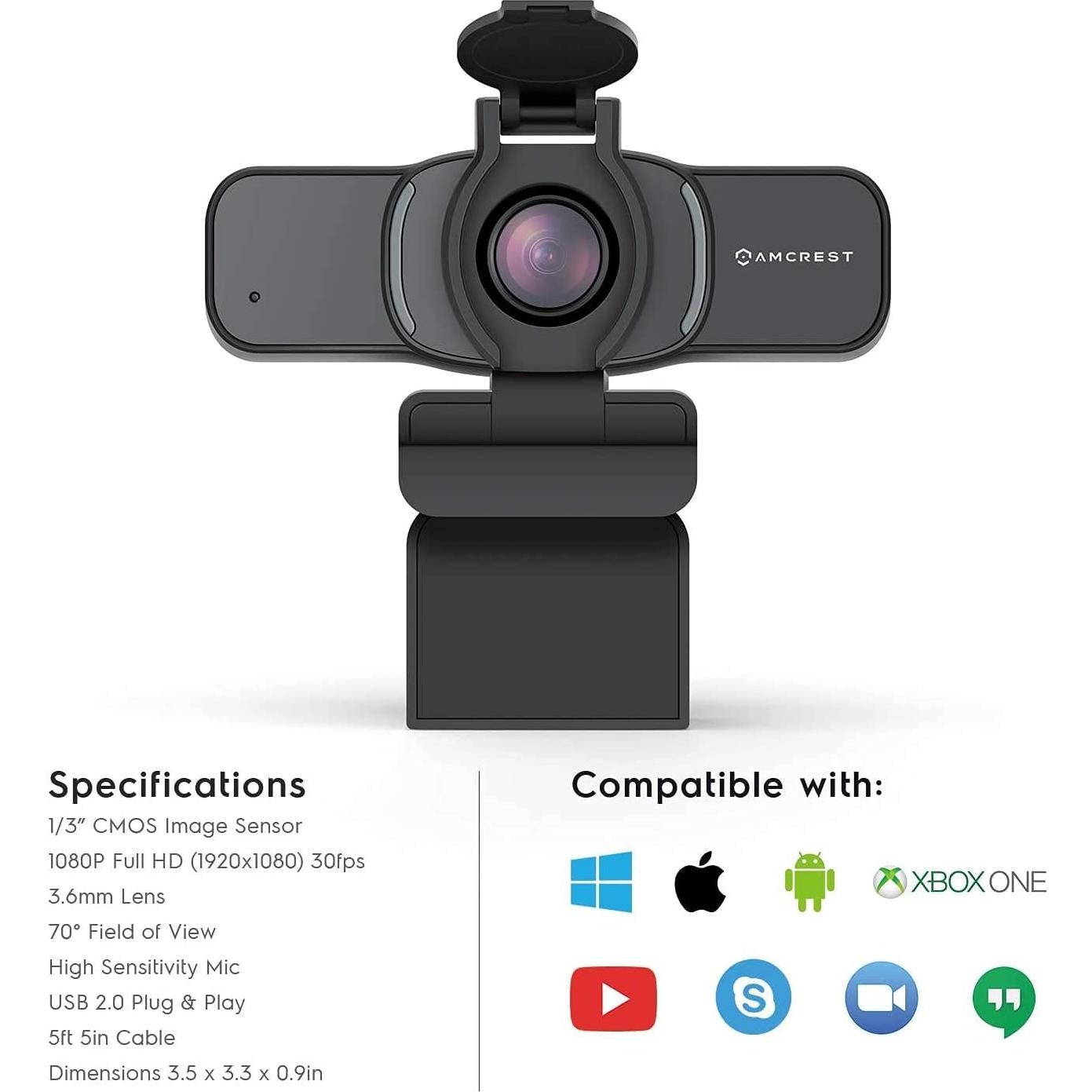 Cámara Web Amcrest 1080P con Micrófono y Cubierta de Privacidad