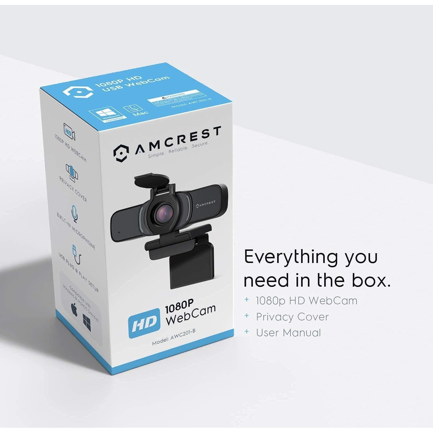 Cámara Web Amcrest 1080P con Micrófono y Cubierta de Privacidad