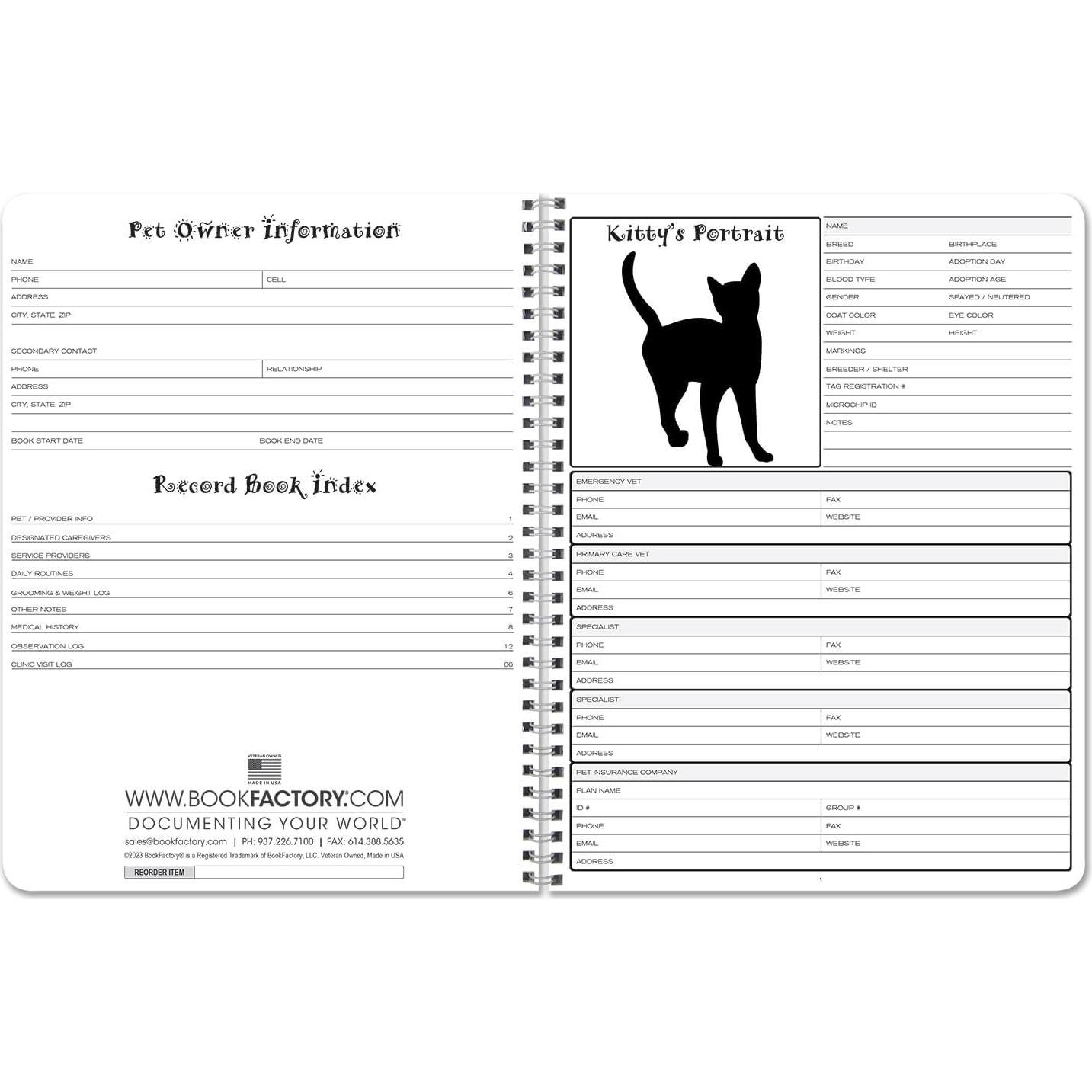 Cuaderno de Salud de Gatos BookFactory - 100 Páginas Wire-O